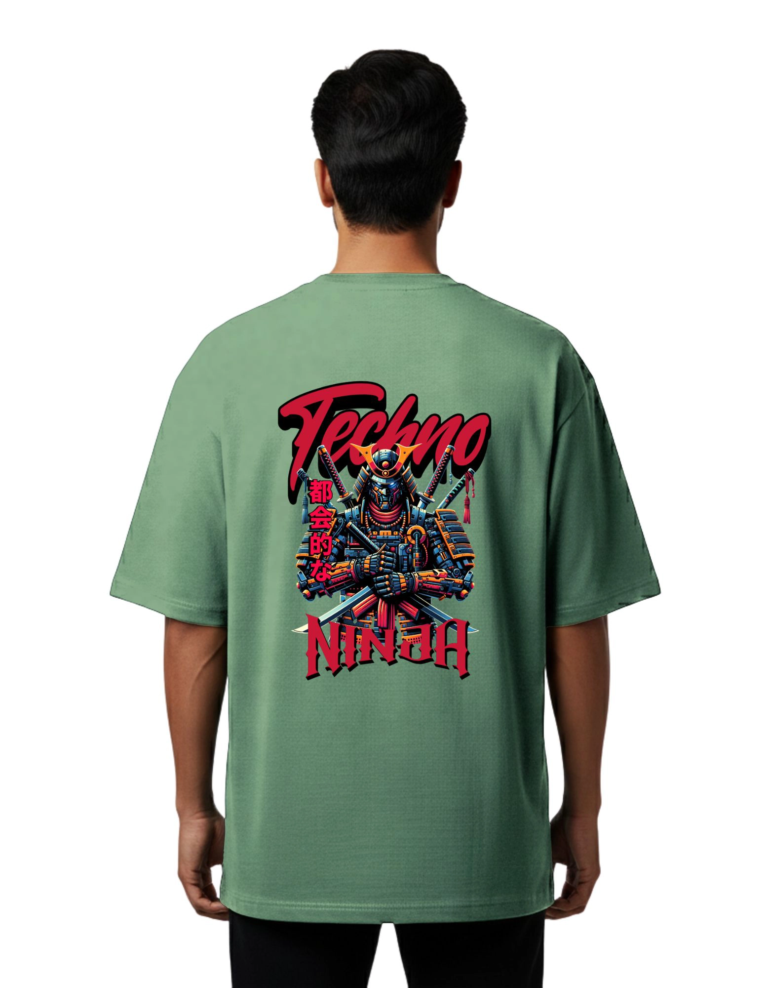 Techno Ninja Oversize Cotton French Terry T-Shirt 240 GSM D Green