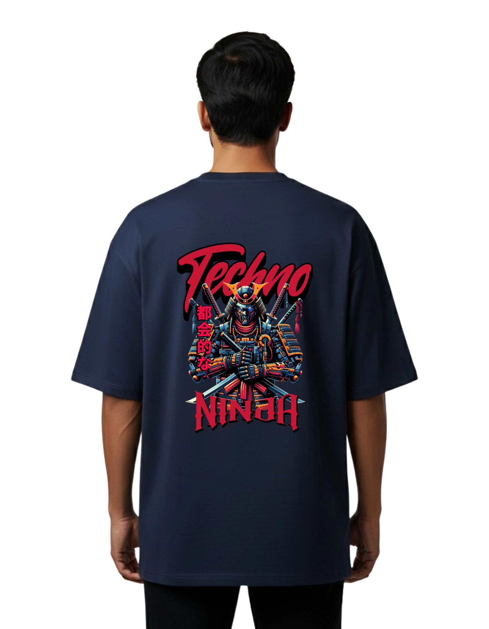 Techno Ninja Oversize Cotton French Terry T-Shirt 240 GSM Navy Blue