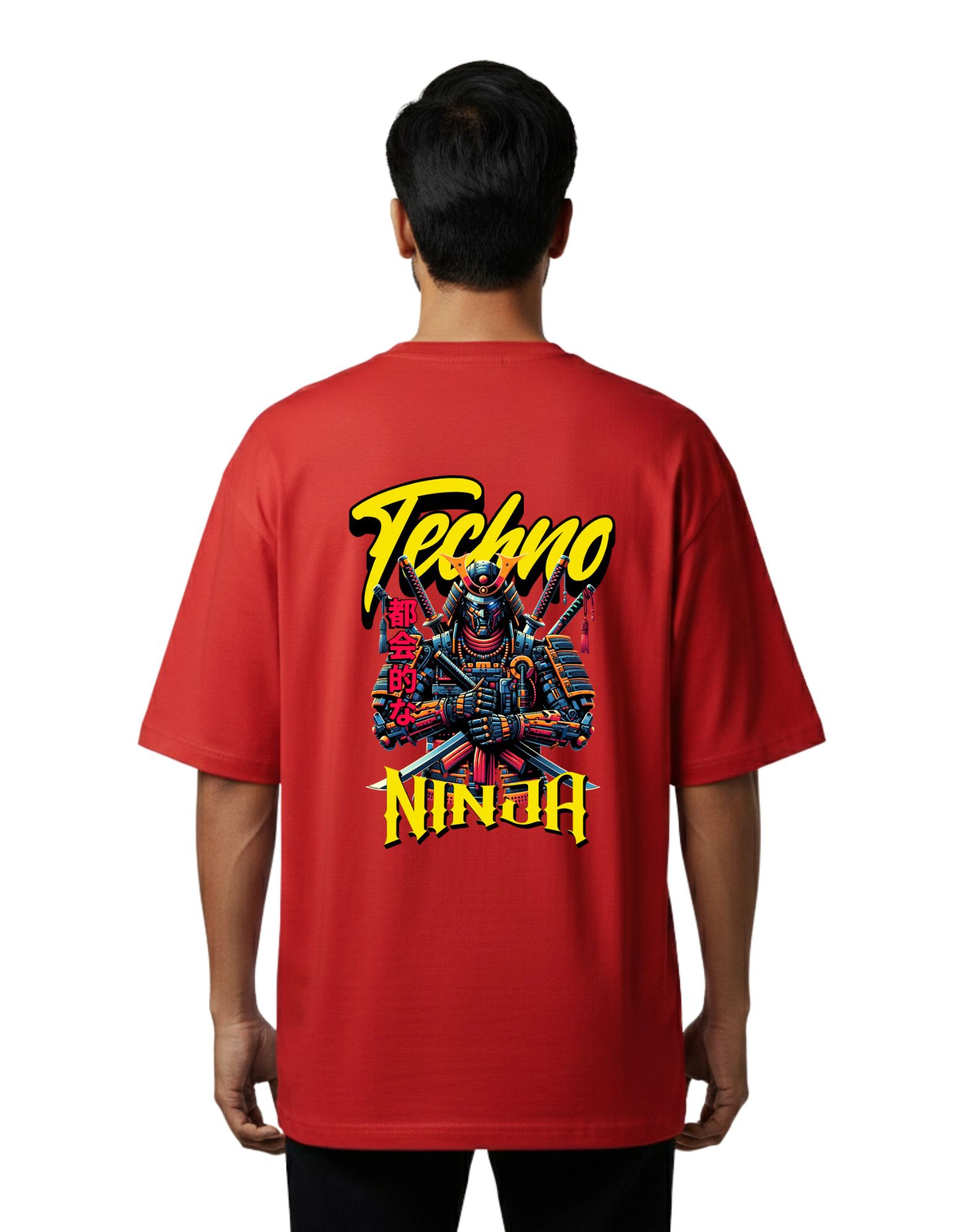 Techno Ninja Oversize Cotton French Terry T-Shirt 240 GSM Red