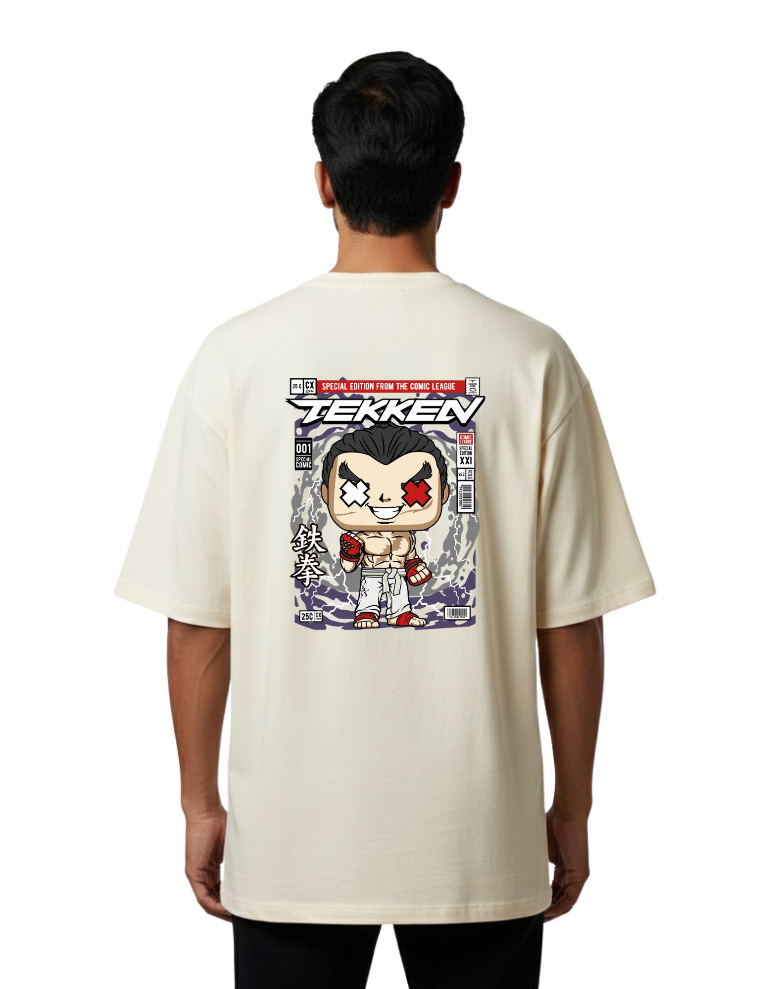 Tekken Fighter Oversize Cotton French Terry T-Shirt 240 GSM Beige
