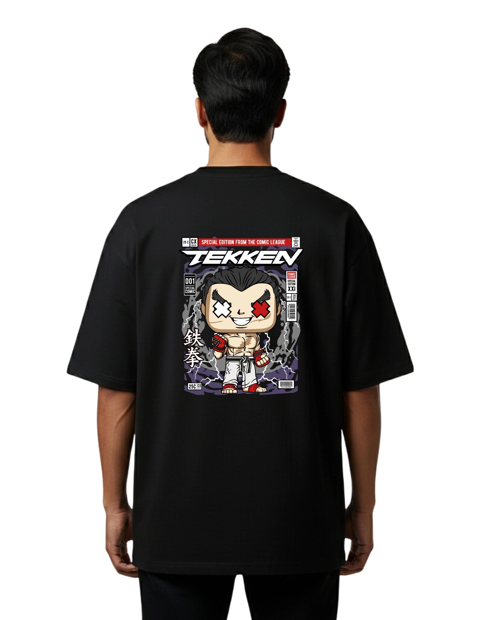 Tekken Fighter Oversize Cotton French Terry T-Shirt 240 GSM Black