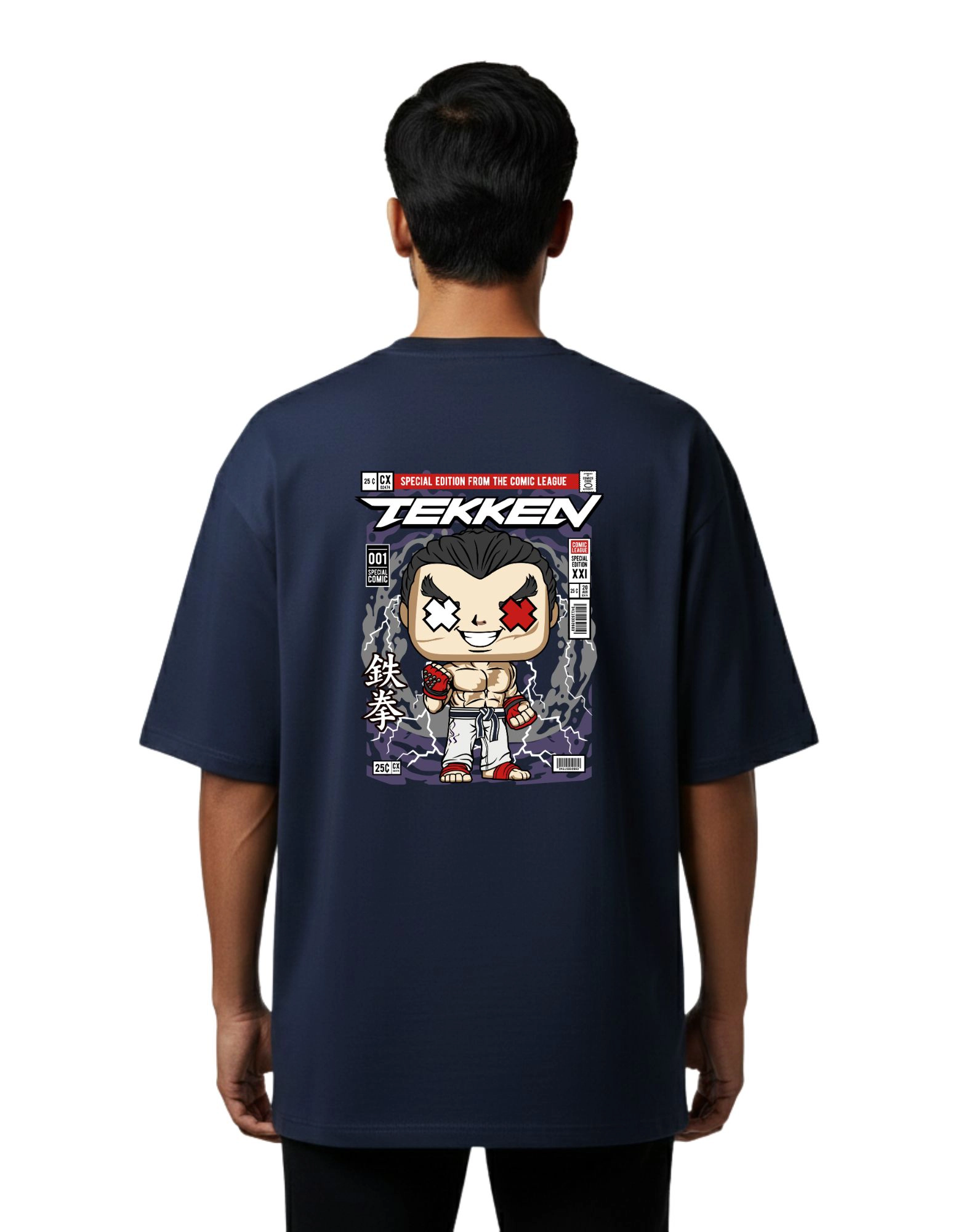 Tekken Fighter Oversize Cotton French Terry T-Shirt 240 GSM Navy Blue