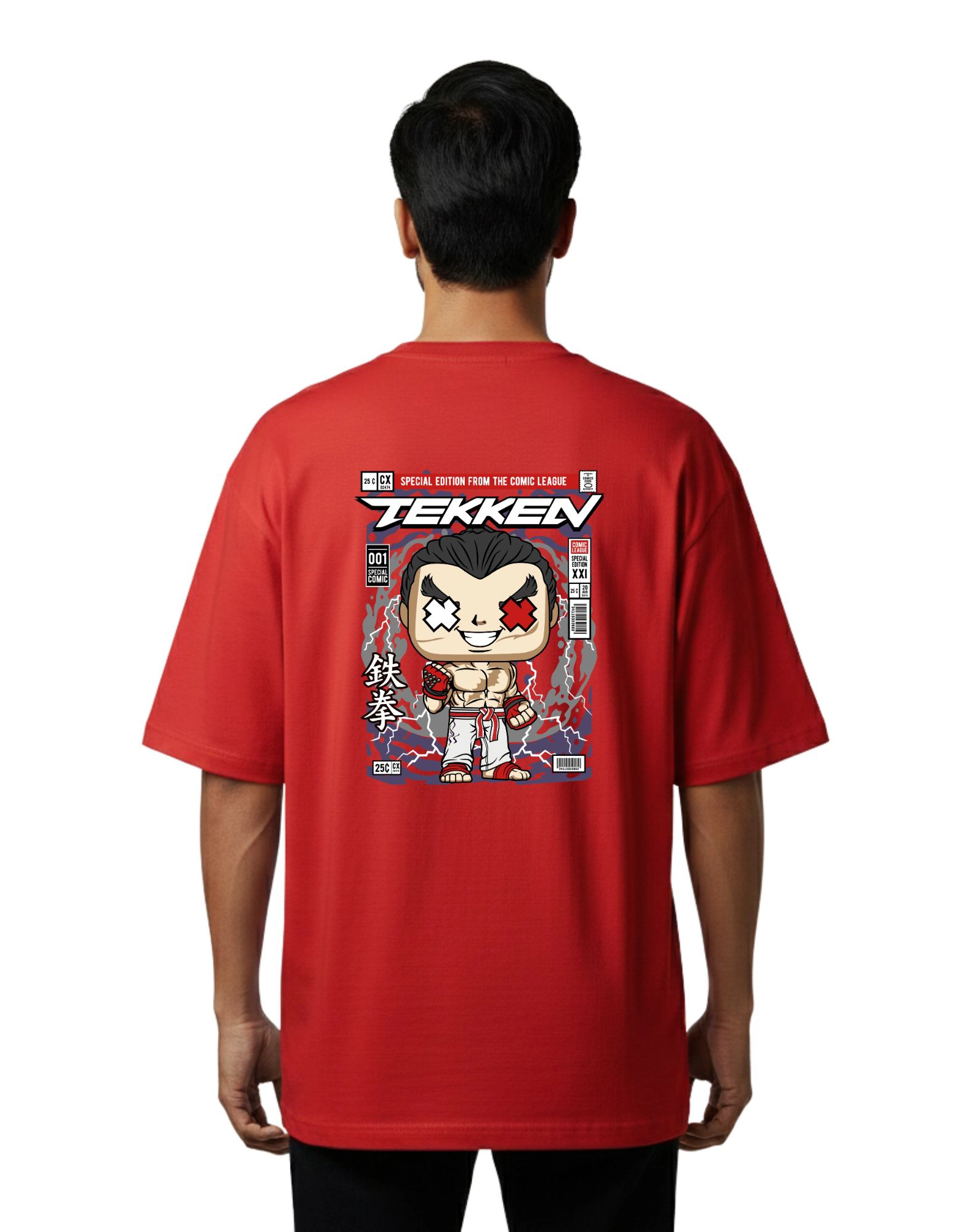 Tekken Fighter Oversize Cotton French Terry T-Shirt 240 GSM Red