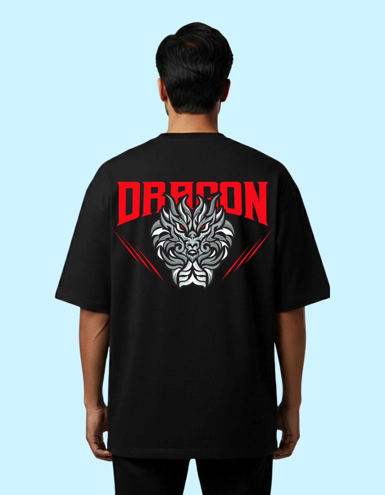 The Dragon Oversized French Terry Cotton T-Shirt 240 GSM Half Sleeve Black