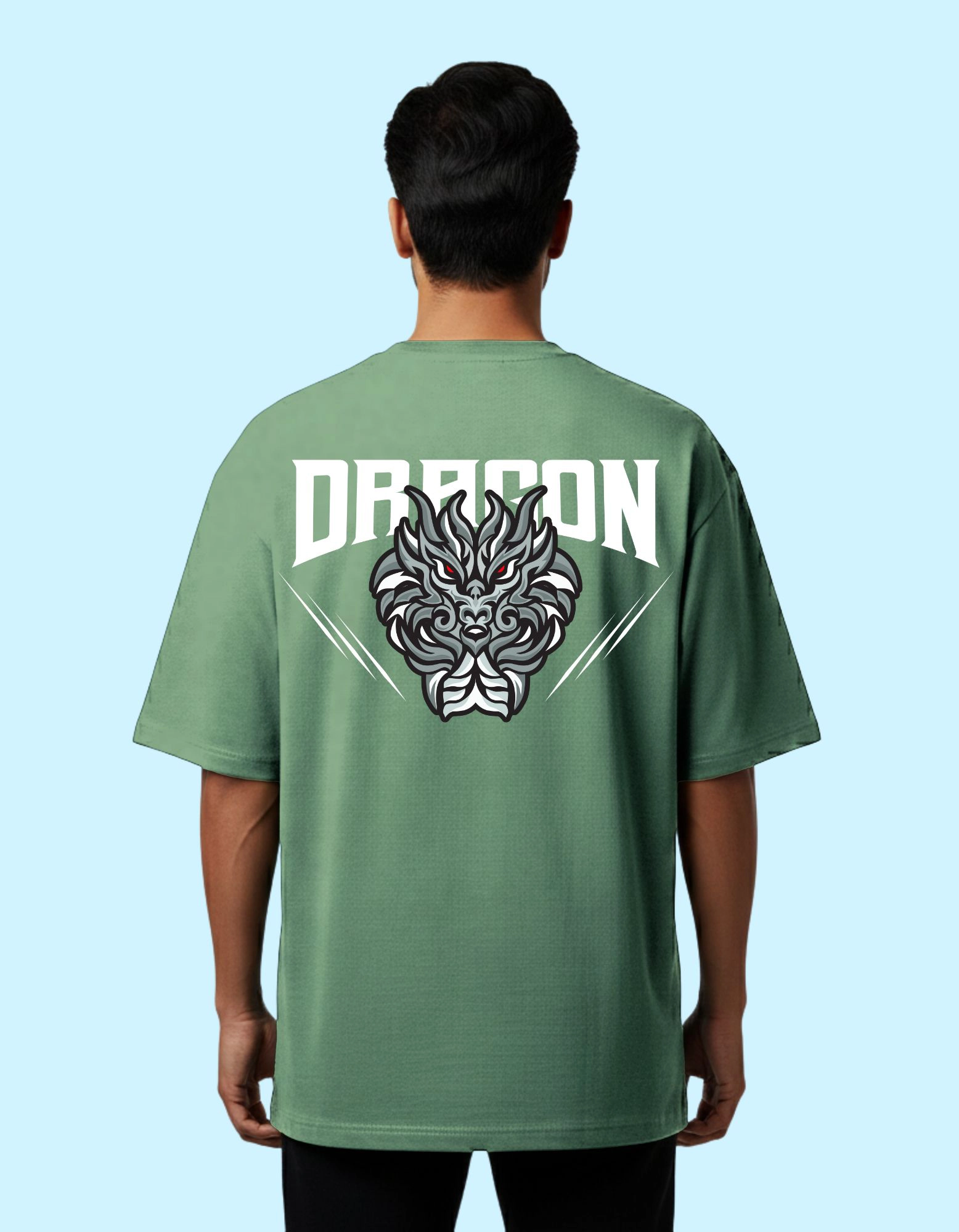 The Dragon Oversized French Terry Cotton T-Shirt 240 GSM Half Sleeve D Green