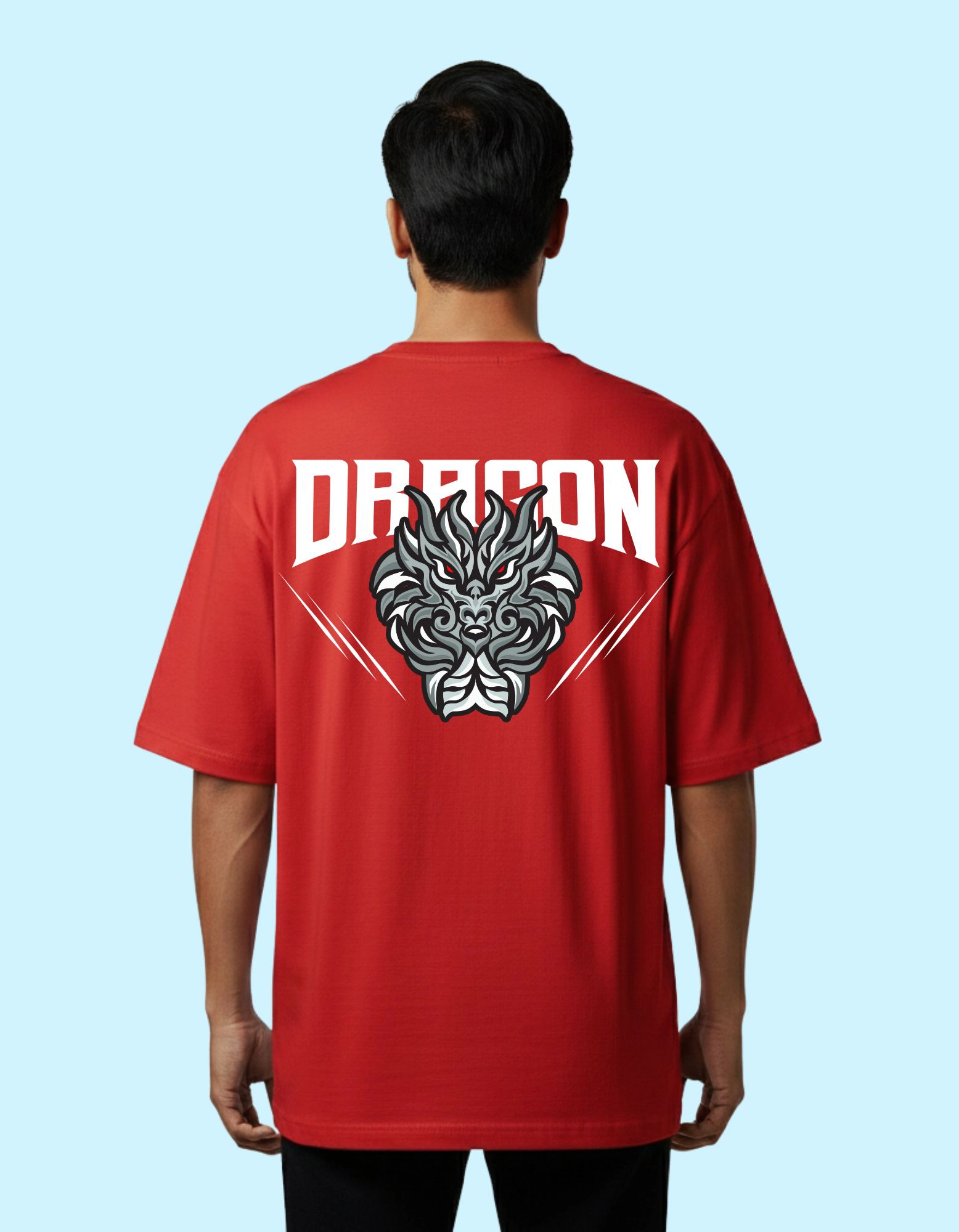 The Dragon Oversized French Terry Cotton T-Shirt 240 GSM Half Sleeve Red
