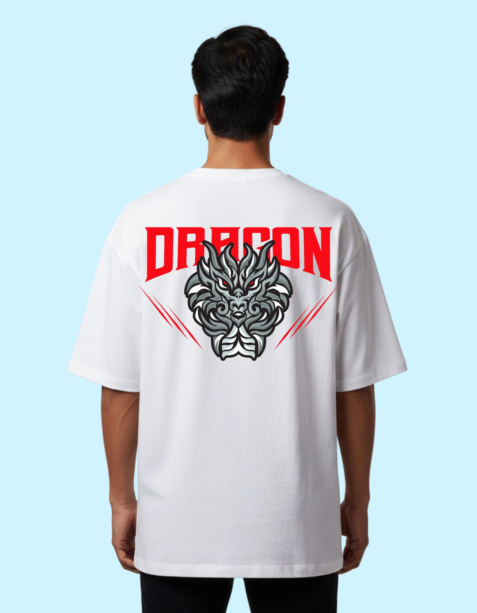 The Dragon Oversized French Terry Cotton T-Shirt 240 GSM Half Sleeve White