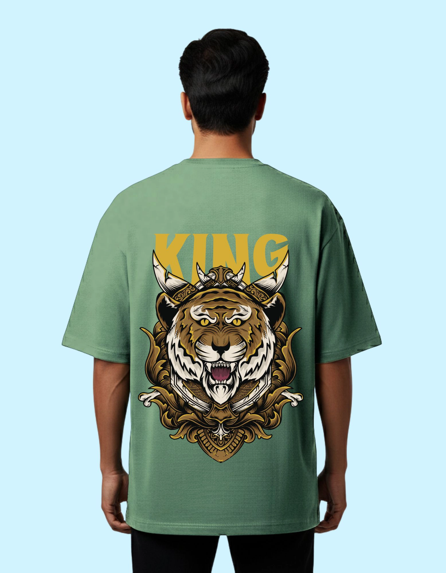 The King Tiger Oversized French Terry Cotton T-Shirt 240 GSM Half Sleeve. D Green