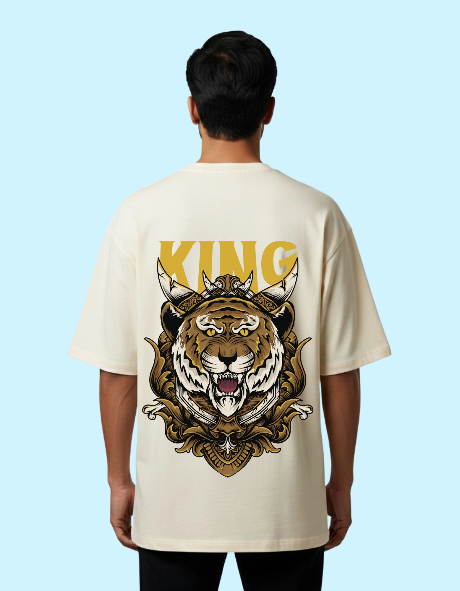 The King Tiger Oversized French Terry Cotton T-Shirt 240 GSM Half Sleeve Beige
