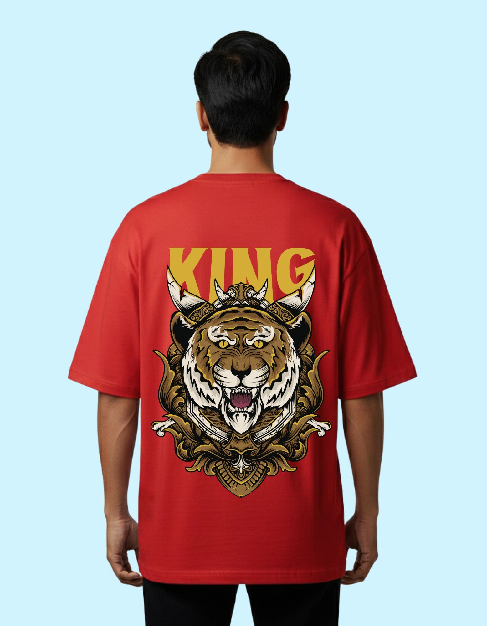 The King Tiger Oversized French Terry Cotton T-Shirt 240 GSM Half Sleeve Red