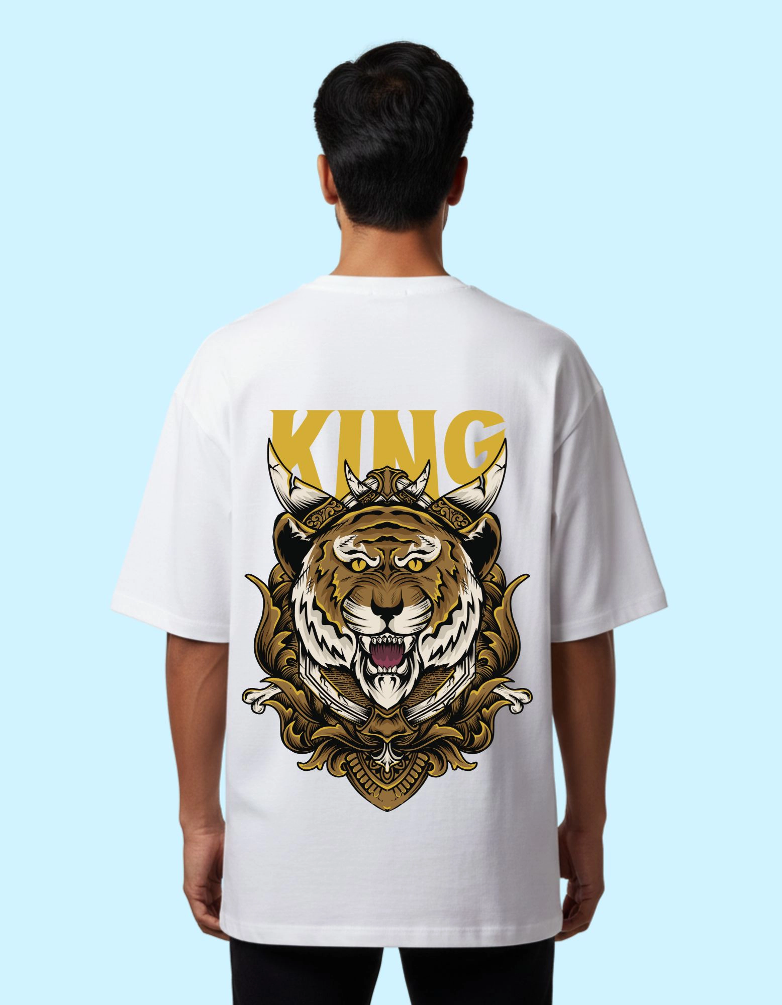 The King Tiger Oversized French Terry Cotton T-Shirt 240 GSM Half Sleeve White