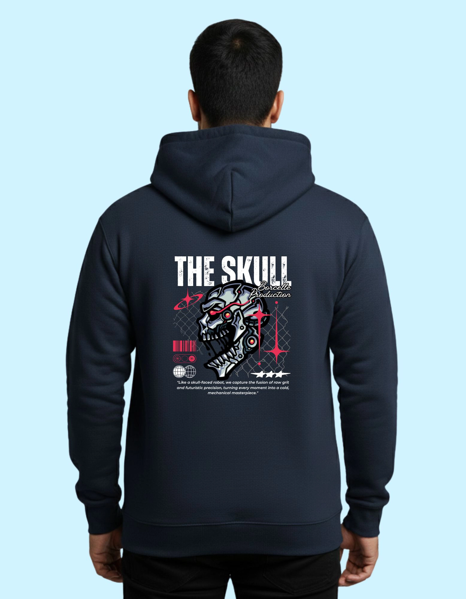 The Skull Cotton Hoodie 300 GSM Without Zipper Navy Blue