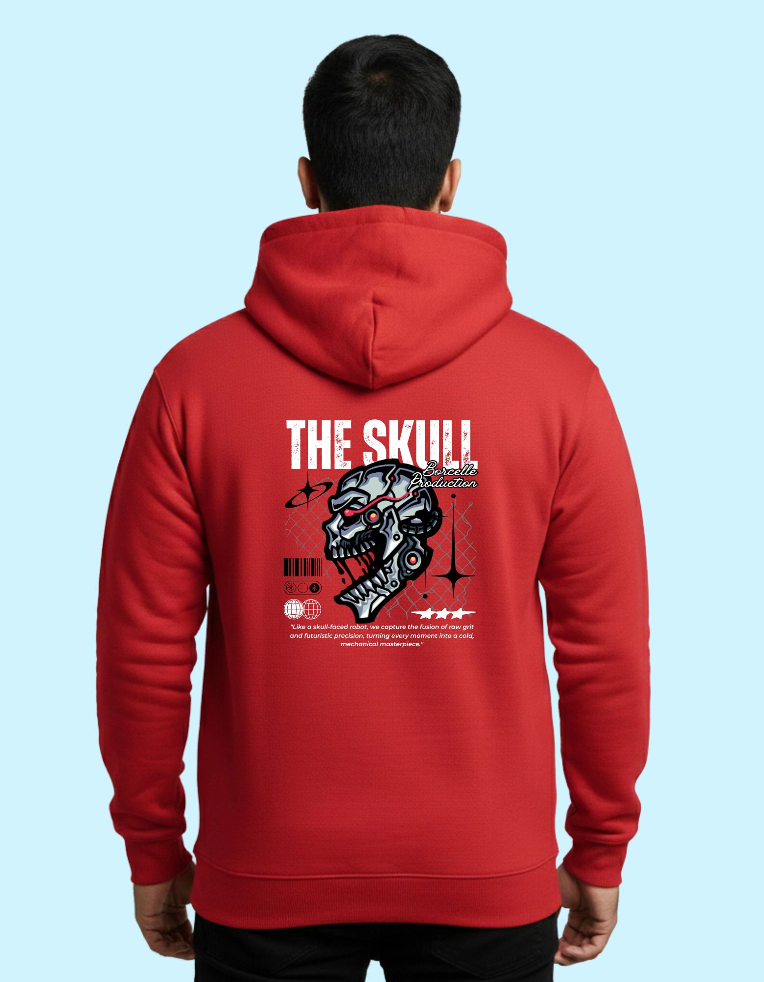 The Skull Cotton Hoodie 300 GSM Without Zipper Red
