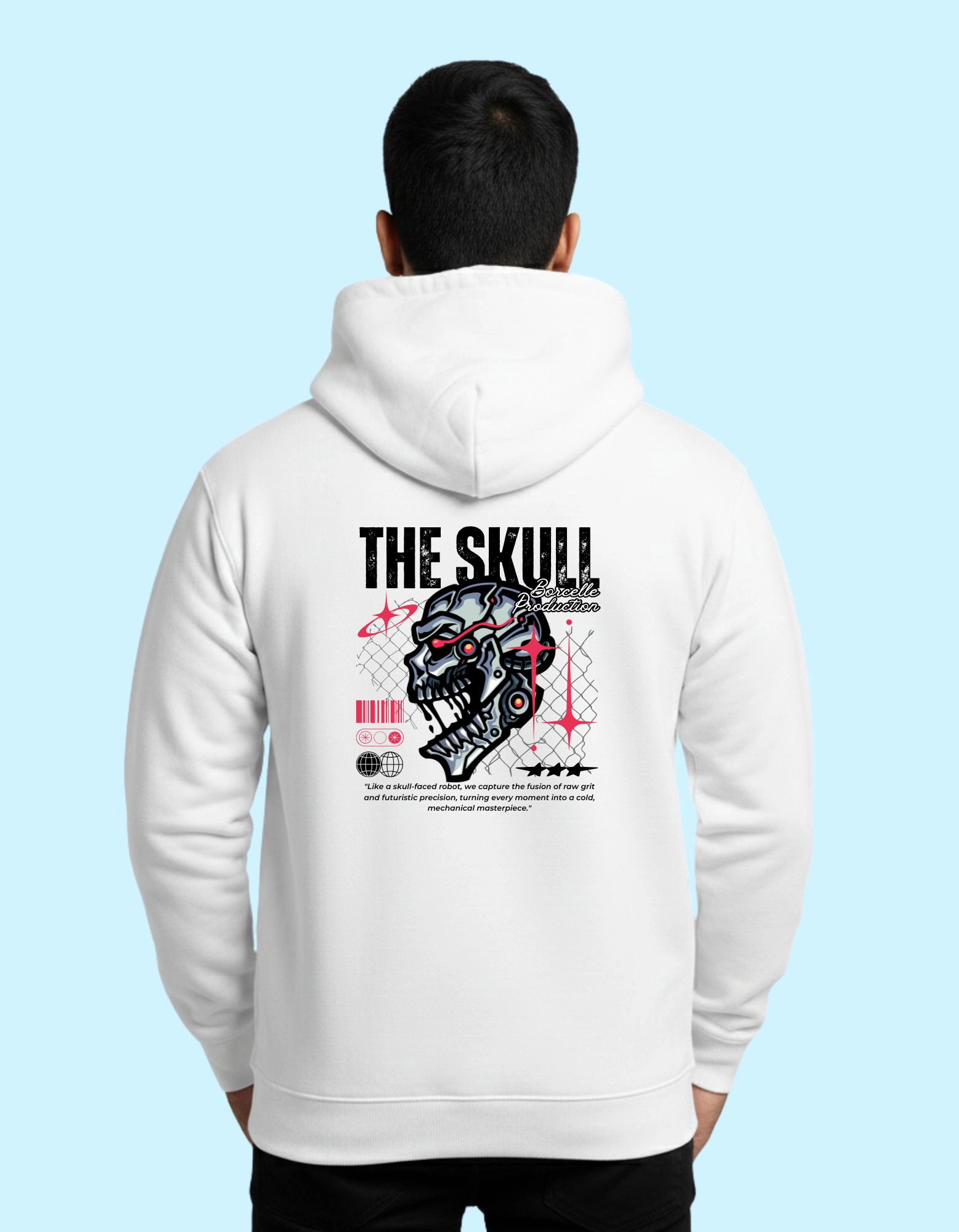 The Skull Cotton Hoodie 300 GSM Without Zipper White