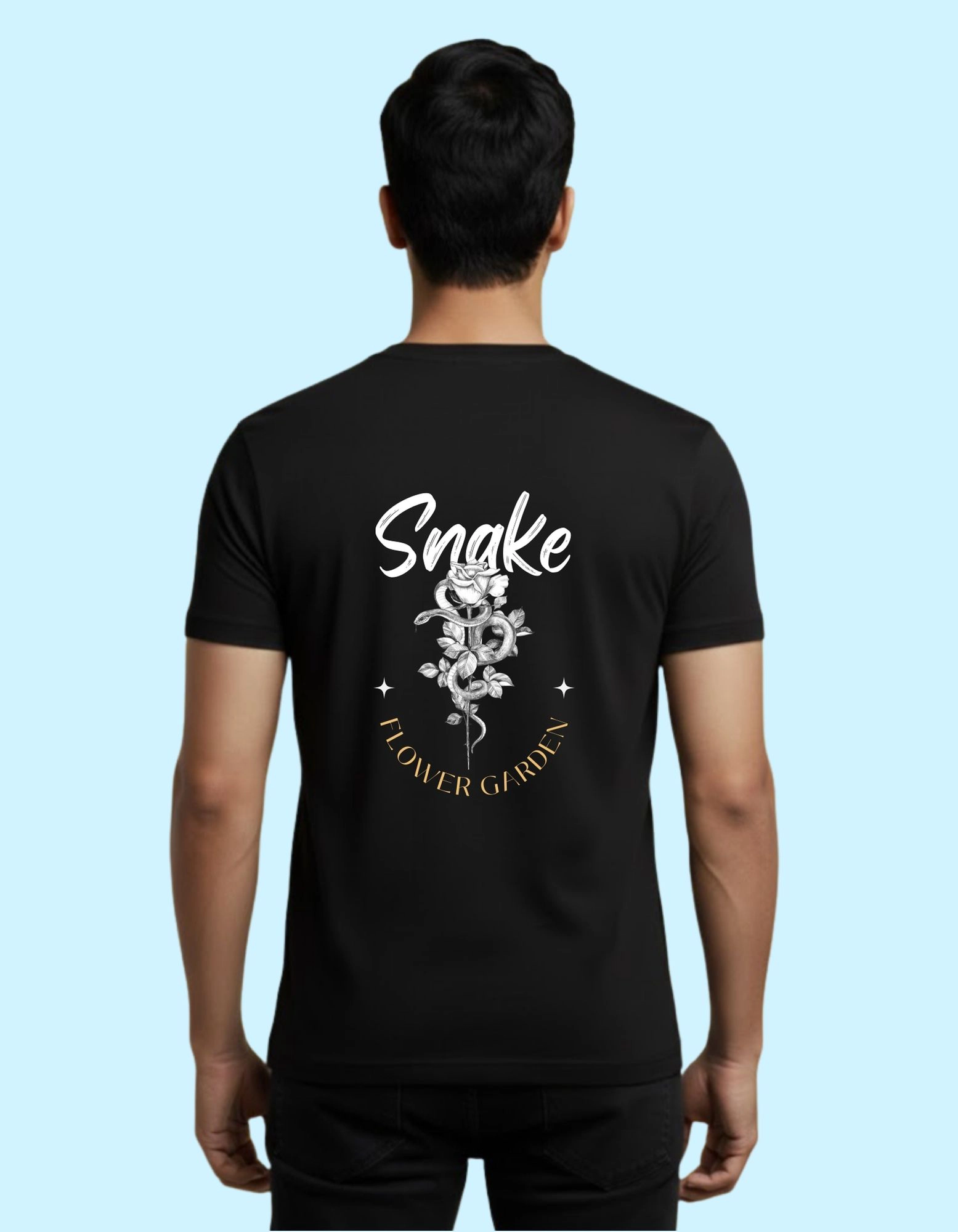 The Snake Flower Cotton T-Shirt 180 GSM Round Neck Black