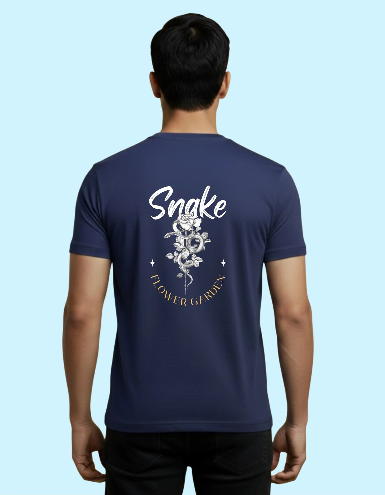 The Snake Flower Cotton T-Shirt 180 GSM Round Neck Navy Blue