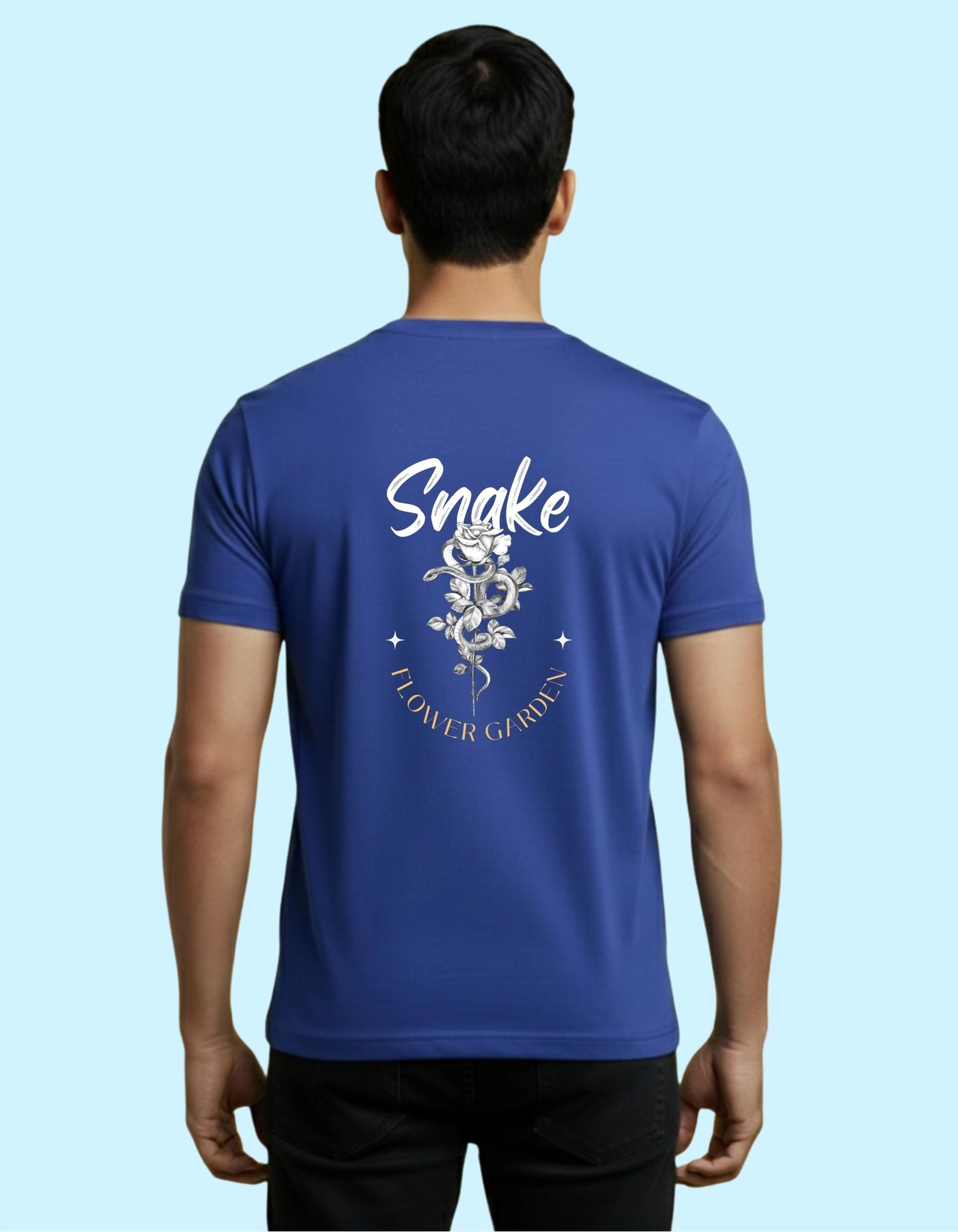 The Snake Flower Cotton T-Shirt 180 GSM Round Neck Royal Blue