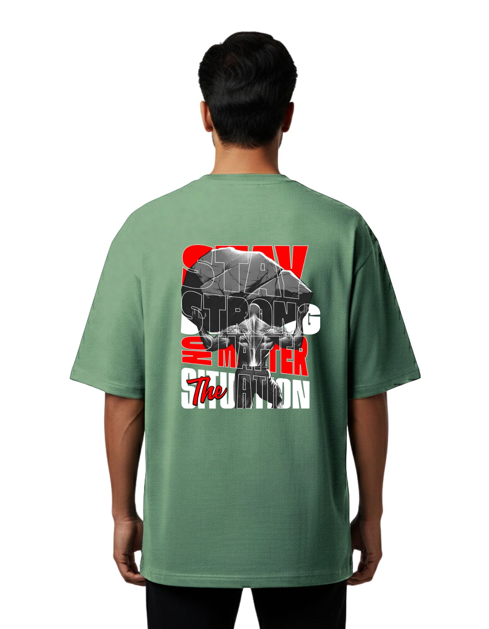 The Strong Man Oversize Cotton French Terry T-Shirt 240 GSM D Green