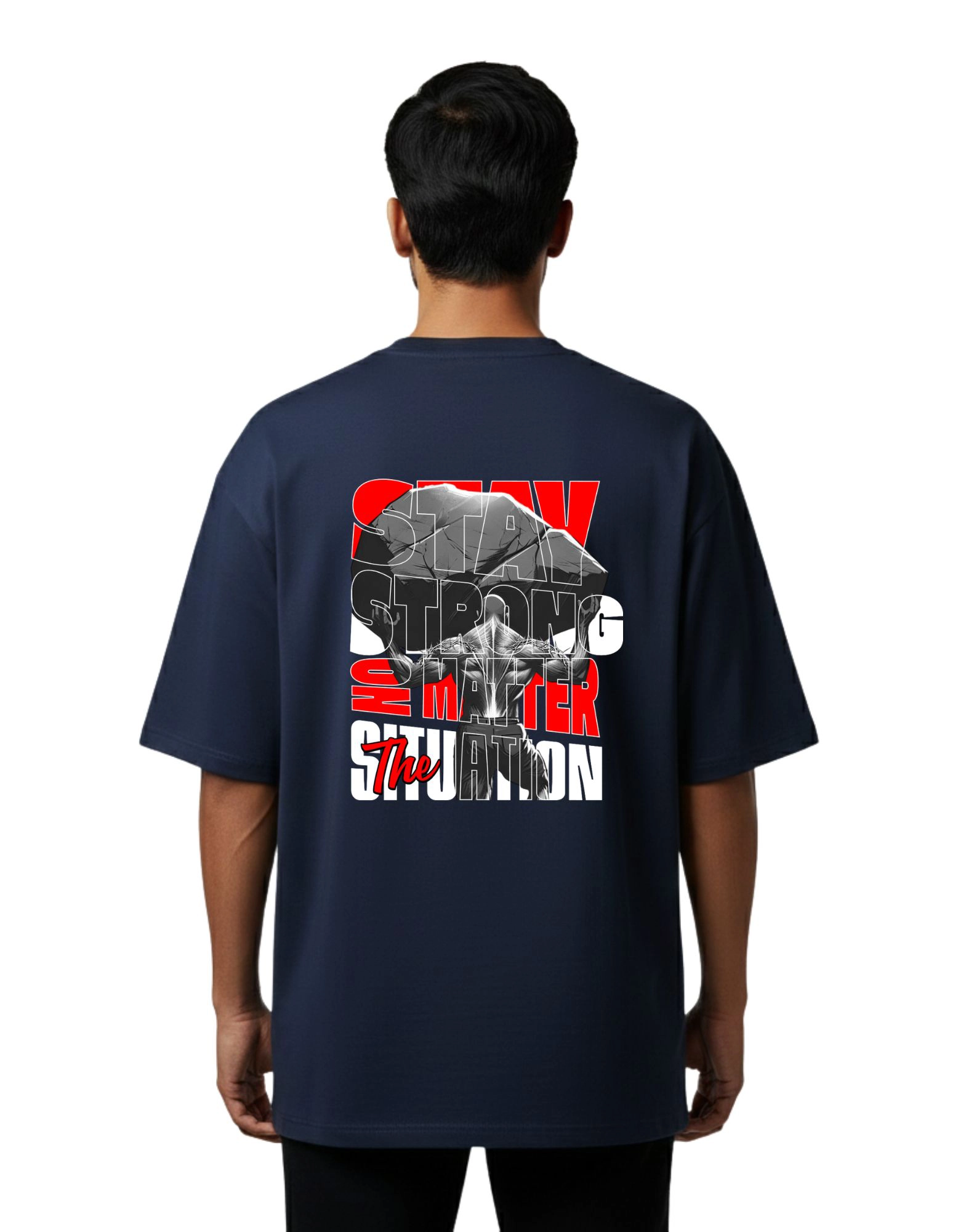 The Strong Man Oversize Cotton French Terry T-Shirt 240 GSM Navy Blue
