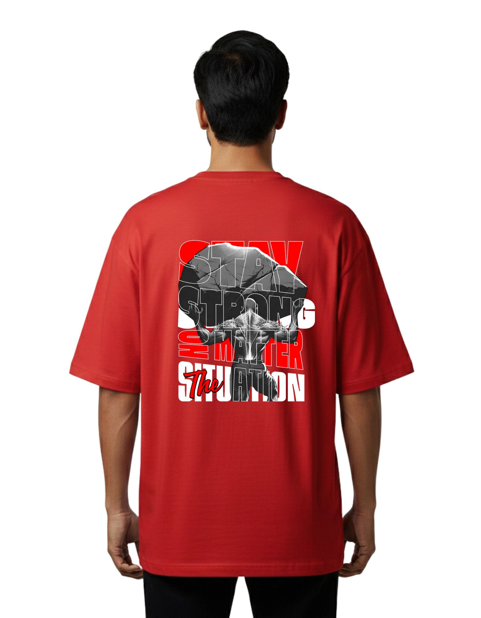 The Strong Man Oversize Cotton French Terry T-Shirt 240 GSM Red