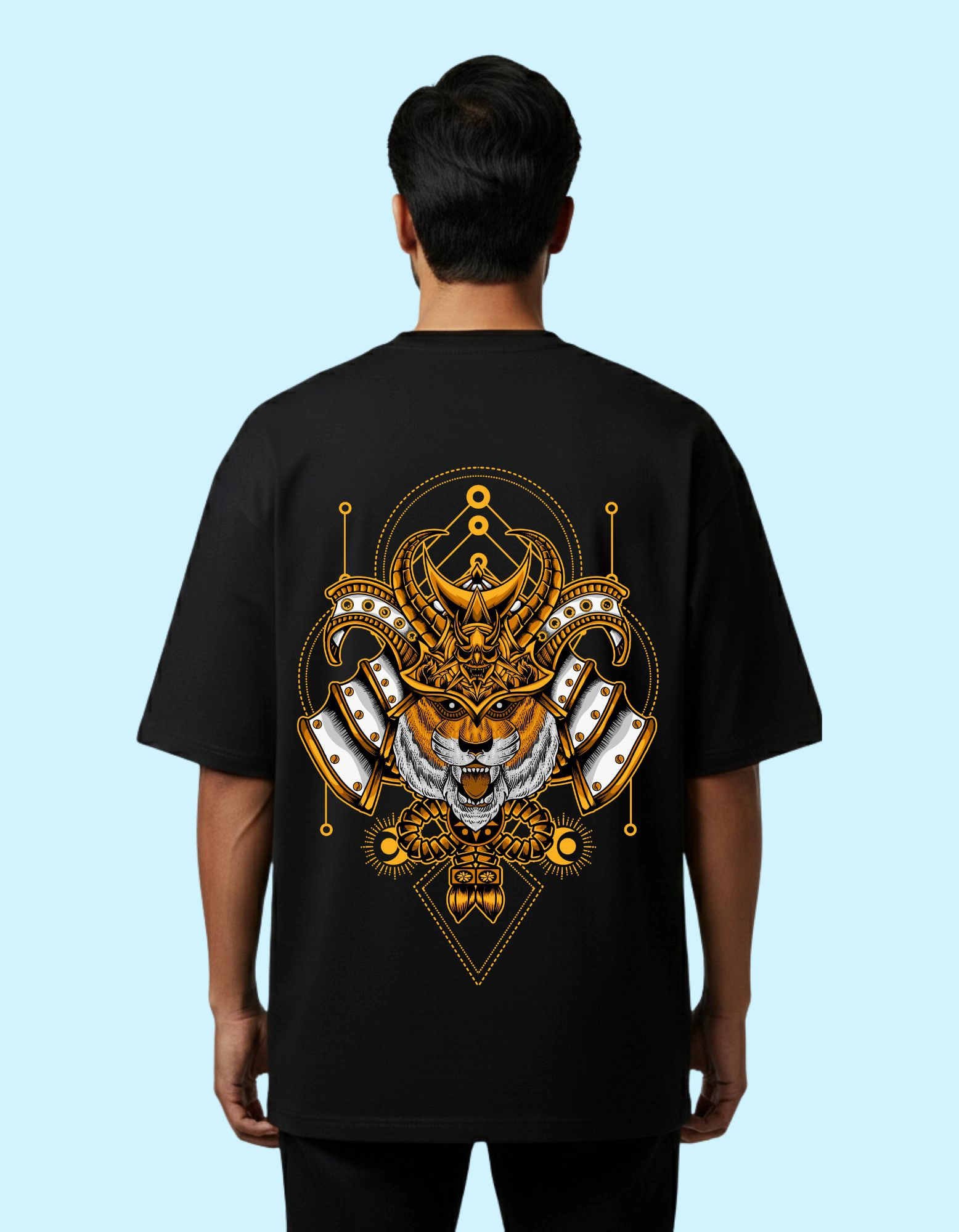 The Tiger Samurai Oversized French Terry Cotton T-Shirt 240 GSM Half Sleeve Black