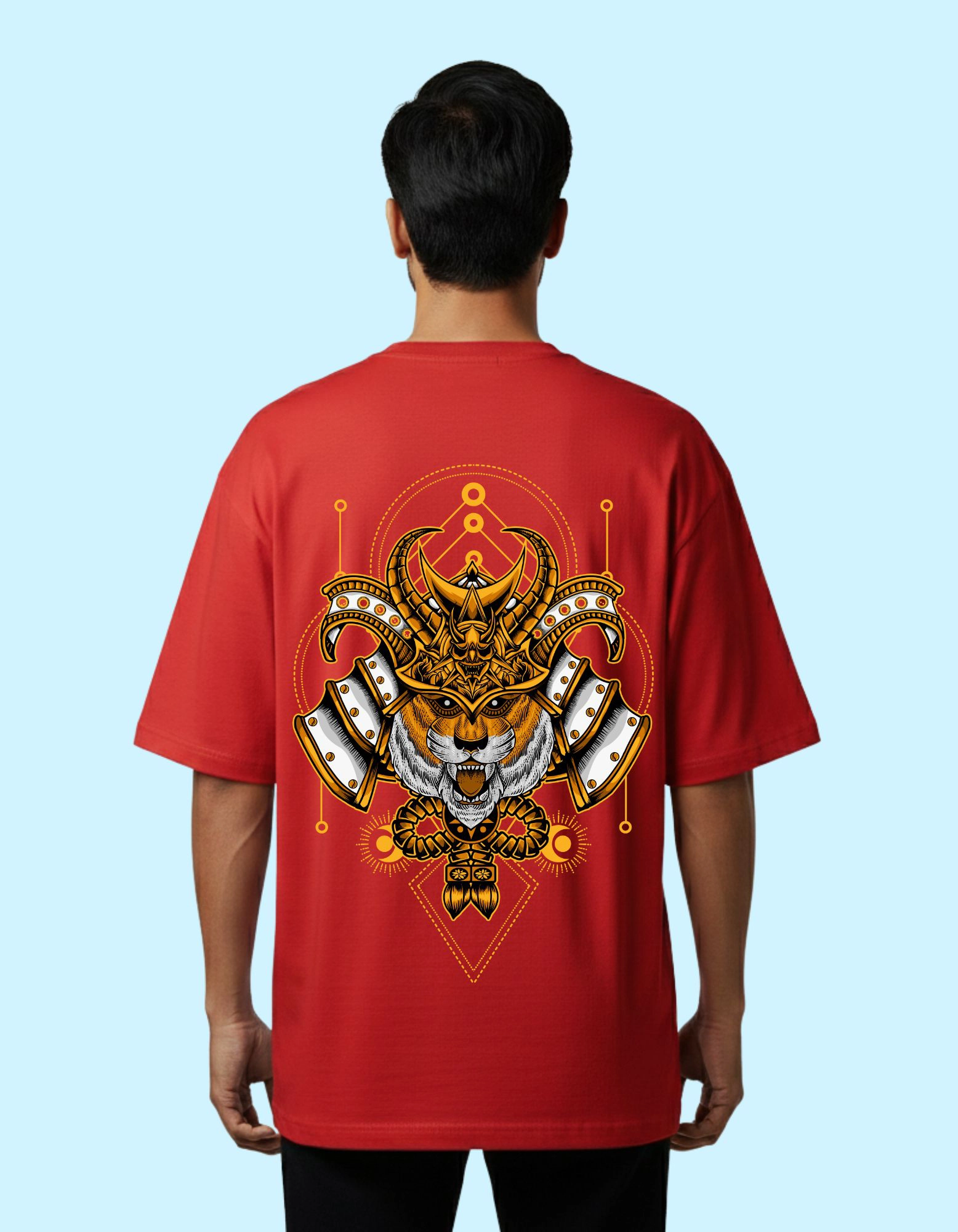The Tiger Samurai Oversized French Terry Cotton T-Shirt 240 GSM Half Sleeve Red