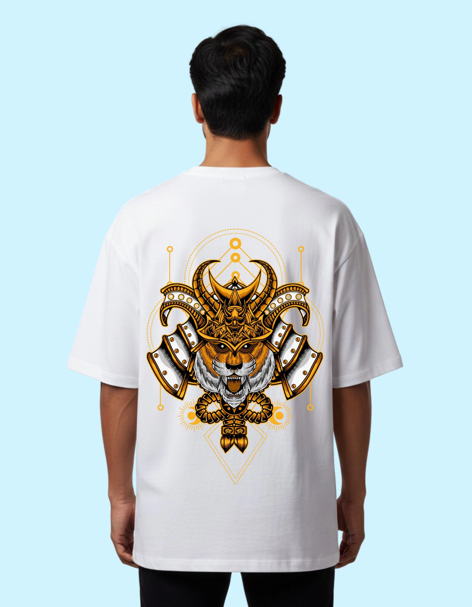 The Tiger Samurai Oversized French Terry Cotton T-Shirt 240 GSM Half Sleeve White