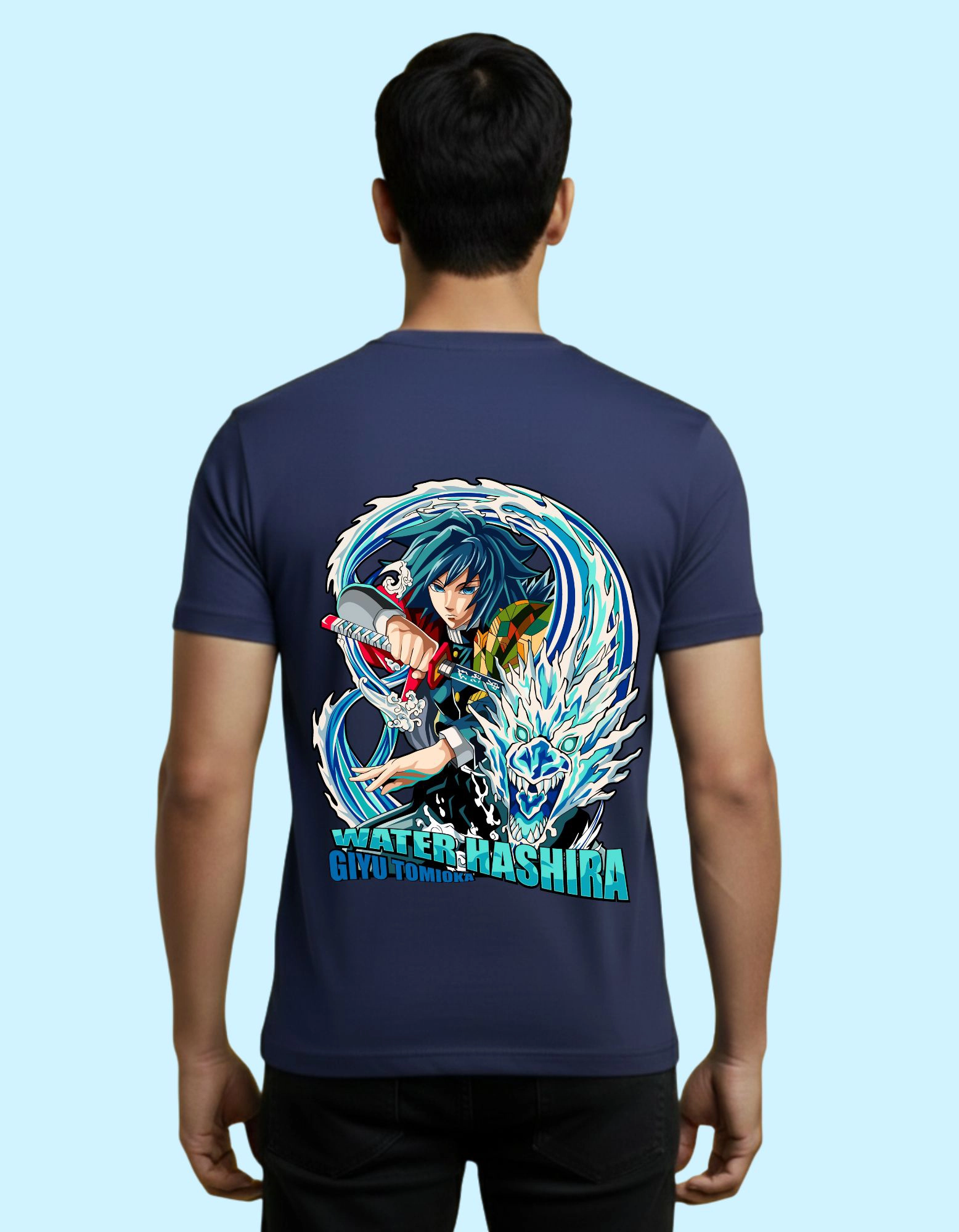 The Water Hashira Cotton T-Shirt 180 GSM Round Neck Navy Blue