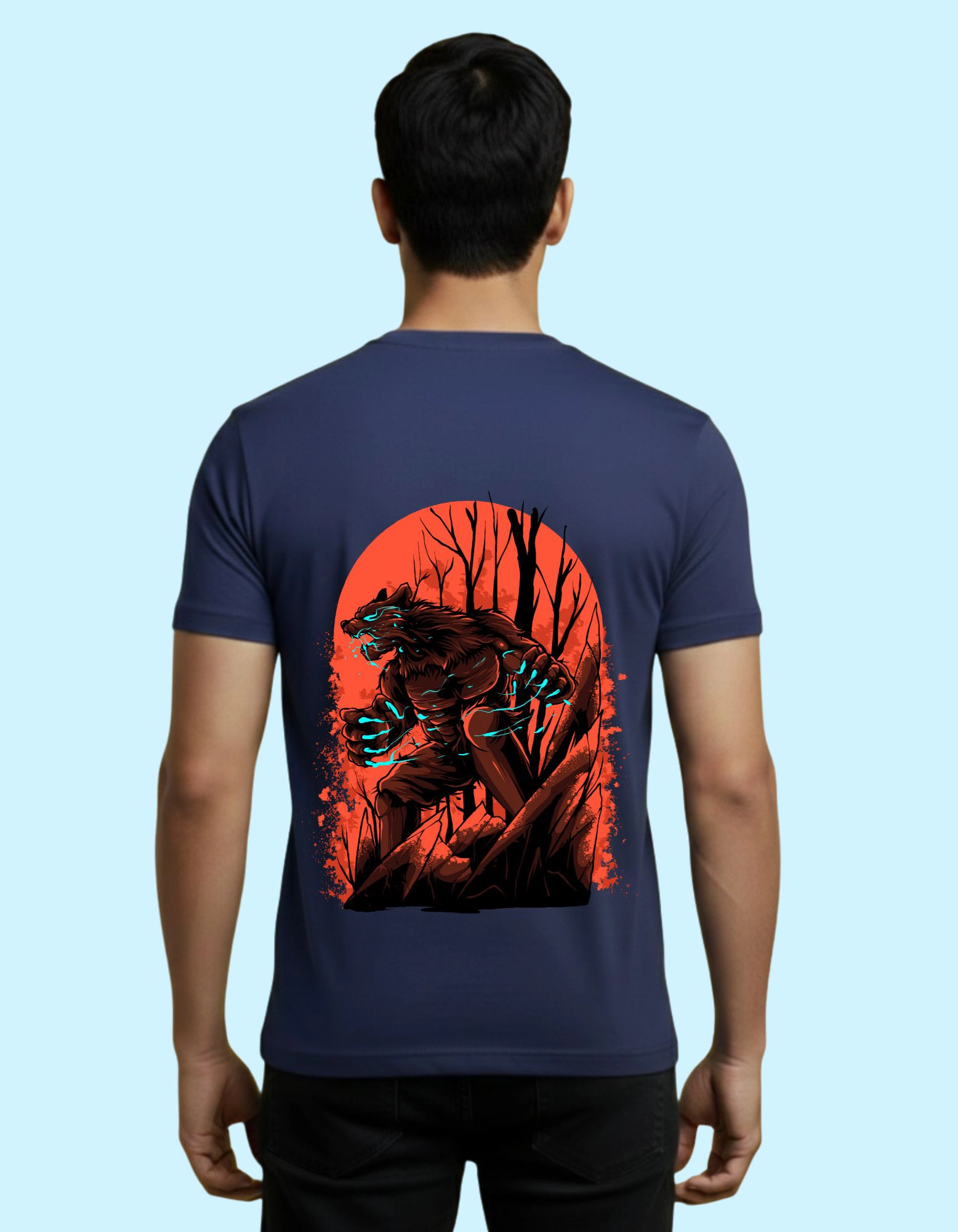 The Werewolf Cotton T-Shirt 180 GSM Round Neck Navy Blue
