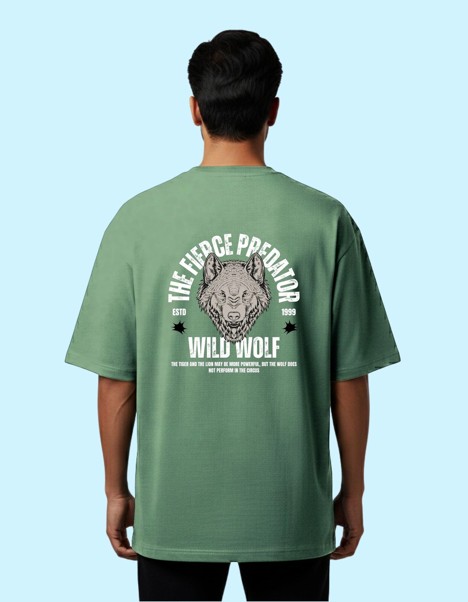 The Wild Wolf Oversized French Terry Cotton T-Shirt 240 GSM D Green