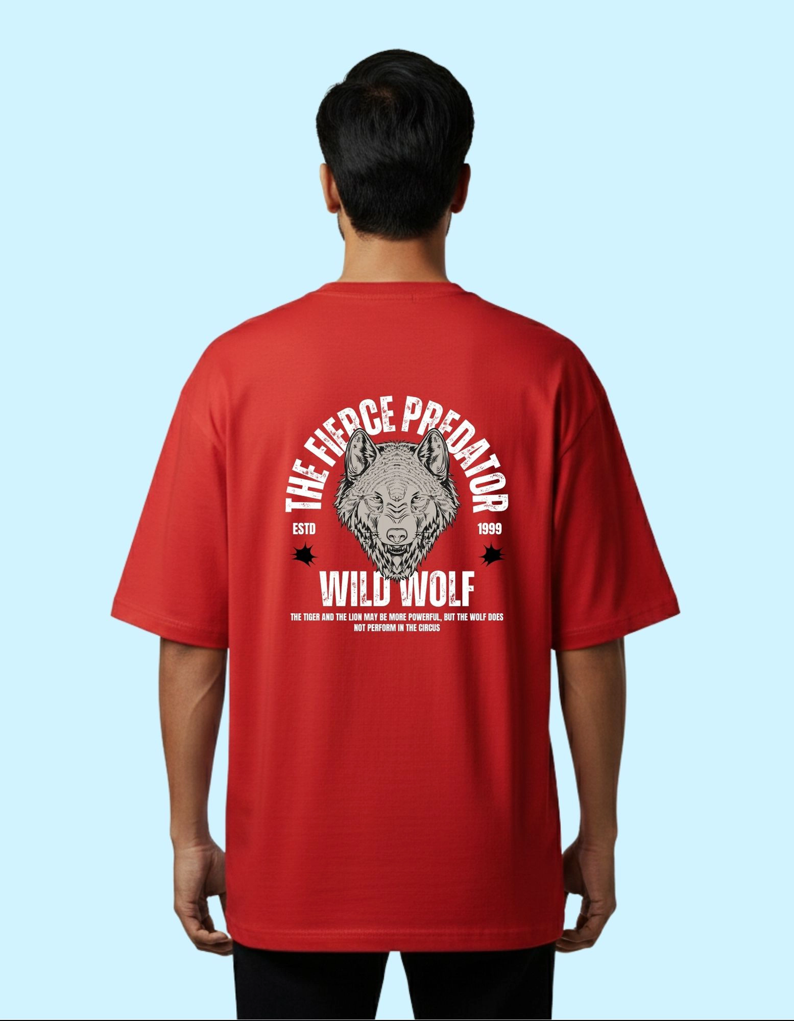 The Wild Wolf Oversized French Terry Cotton T-Shirt 240 GSM Red