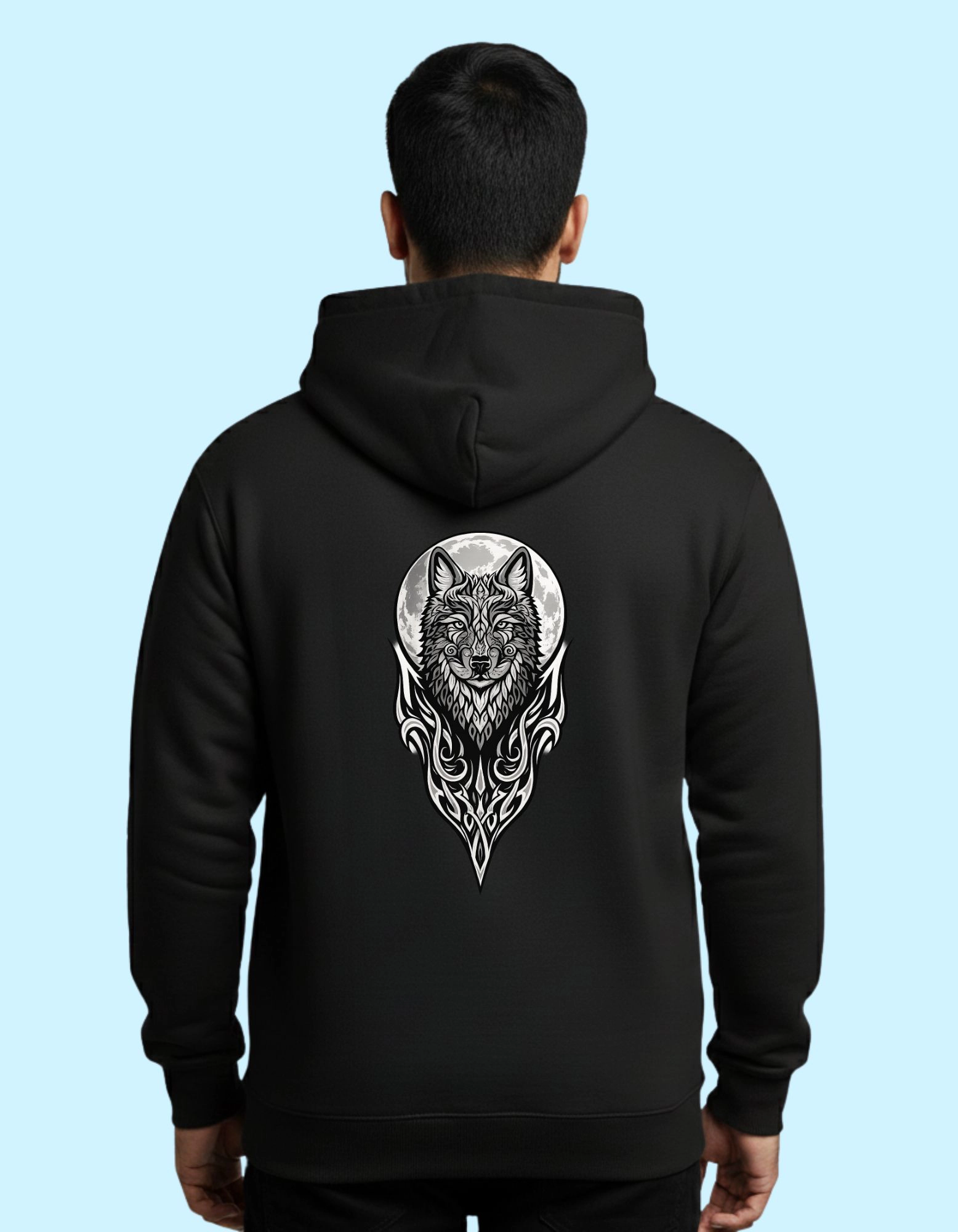 The Wolf Cotton Hoodie 300 GSM Without Zipper Black