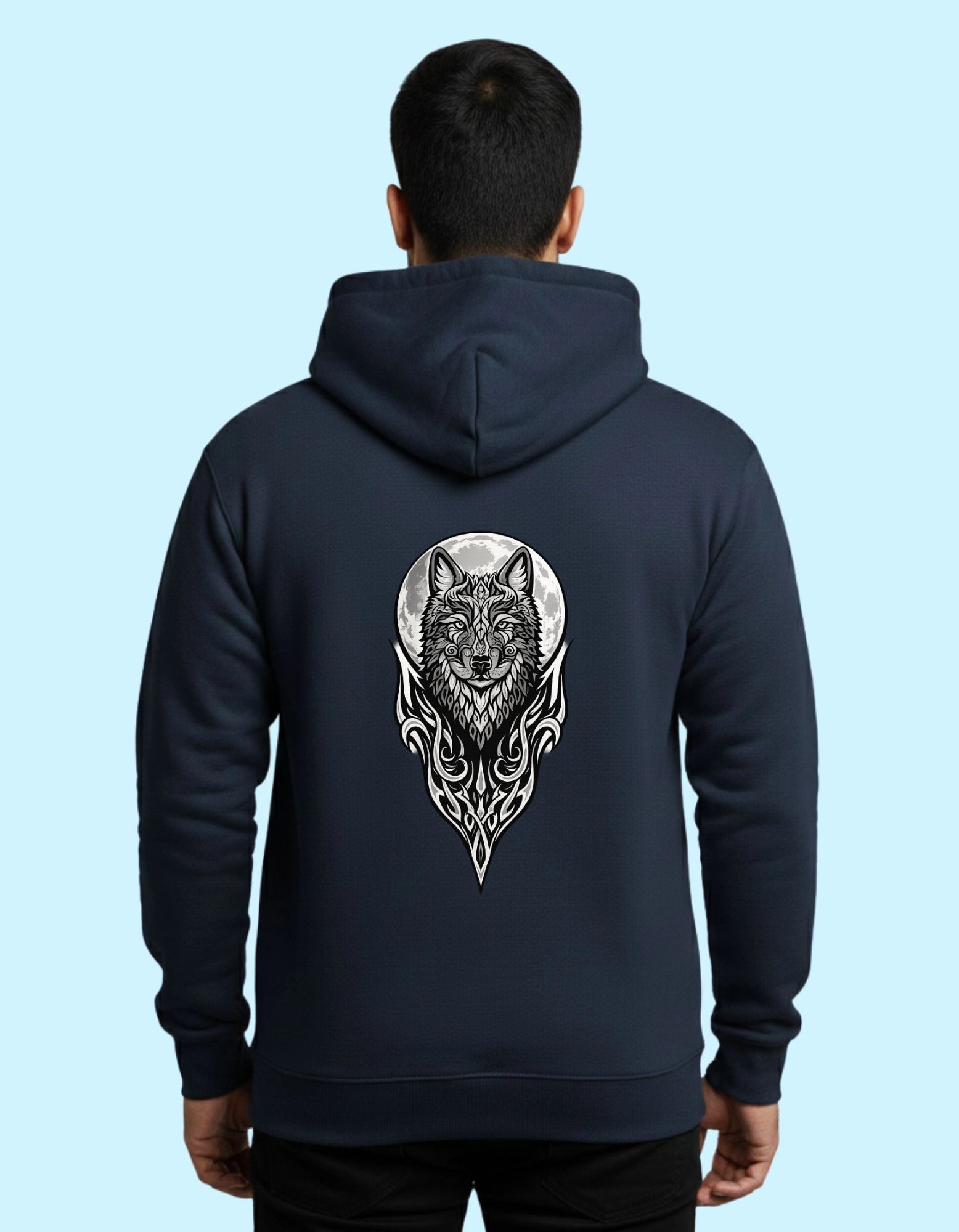 The Wolf Cotton Hoodie 300 GSM Without Zipper Navy Blue