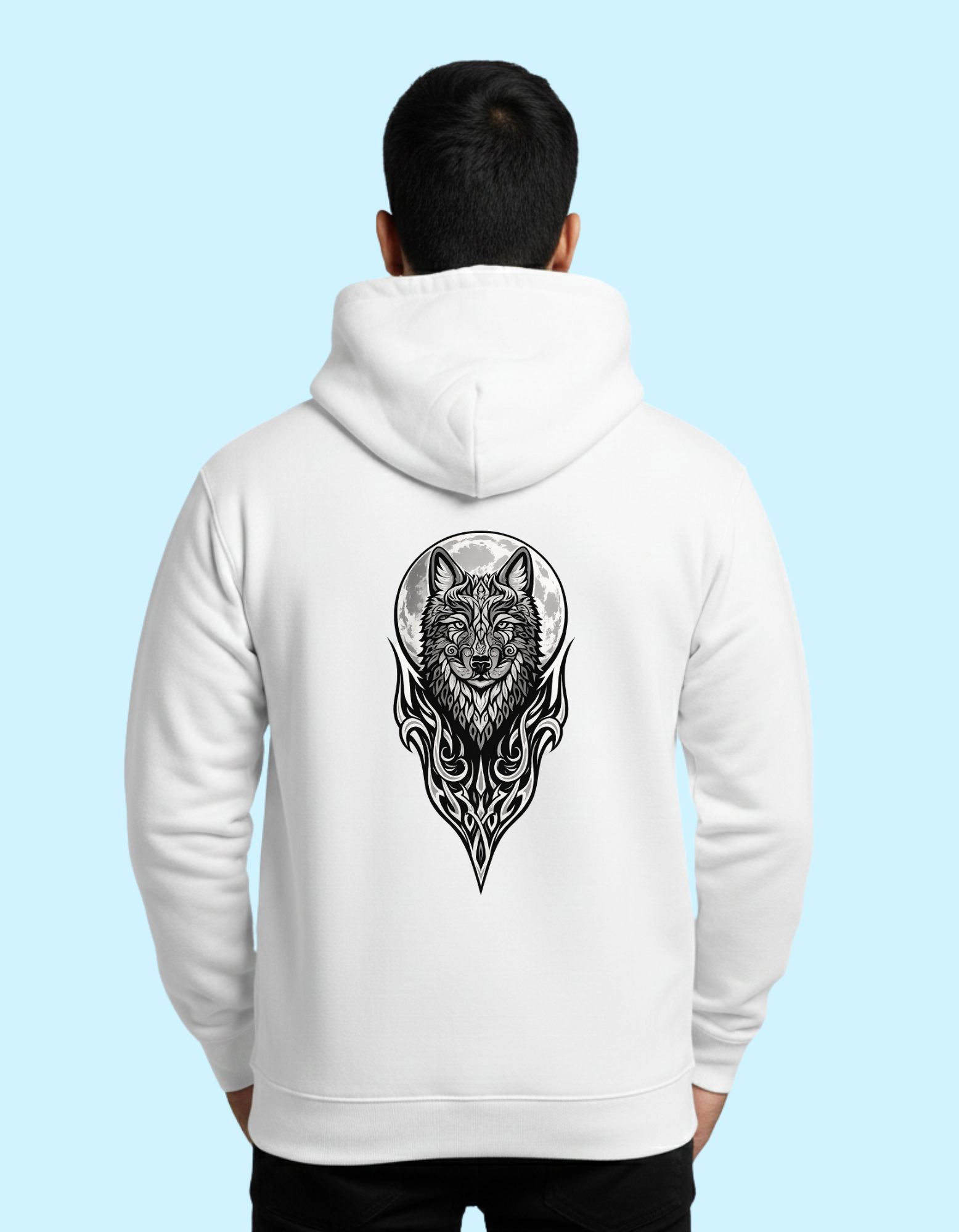 The Wolf Cotton Hoodie 300 GSM Without Zipper White