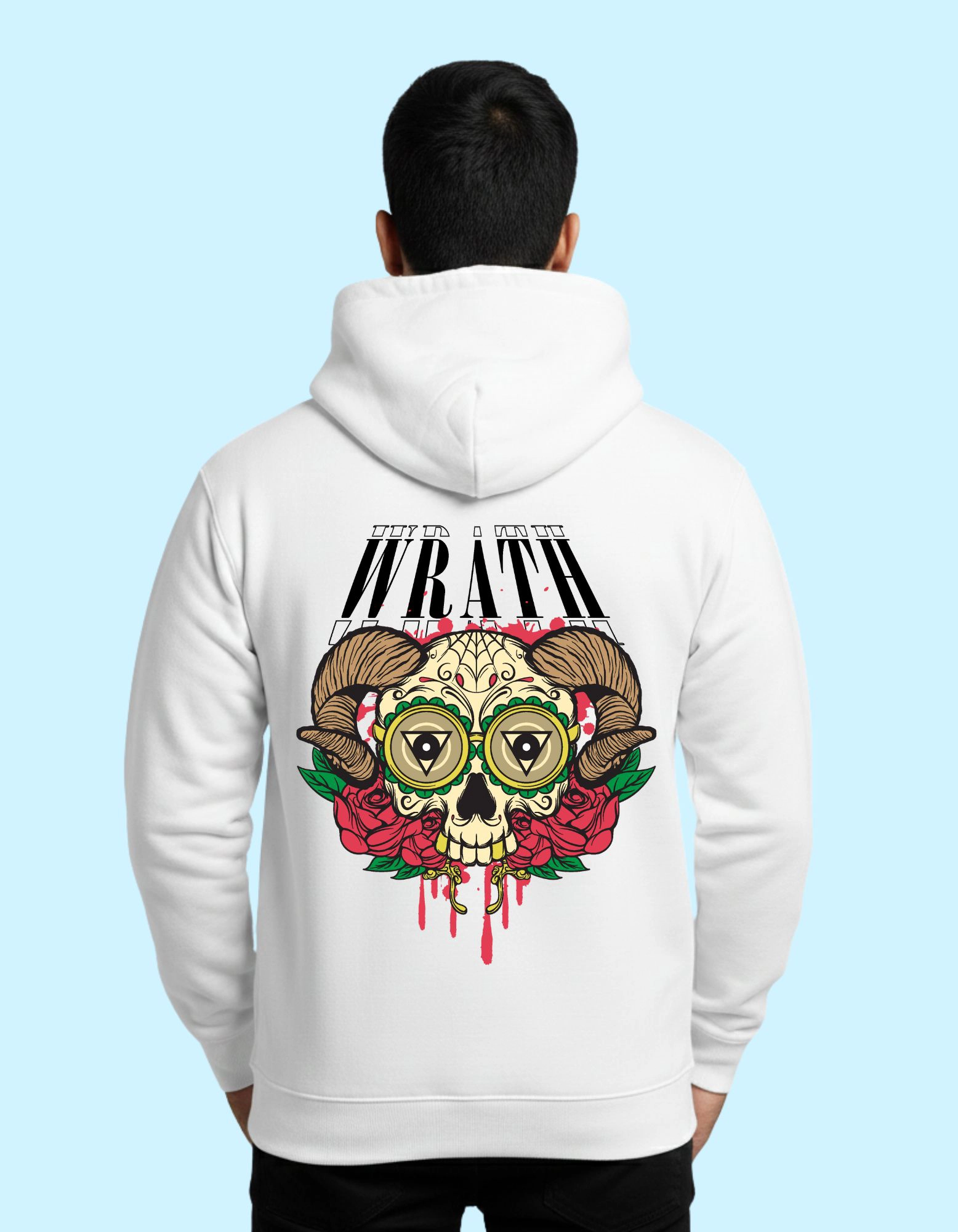 The Wrath Skull Cotton Hoodie 300 GSM Without Zipper  White