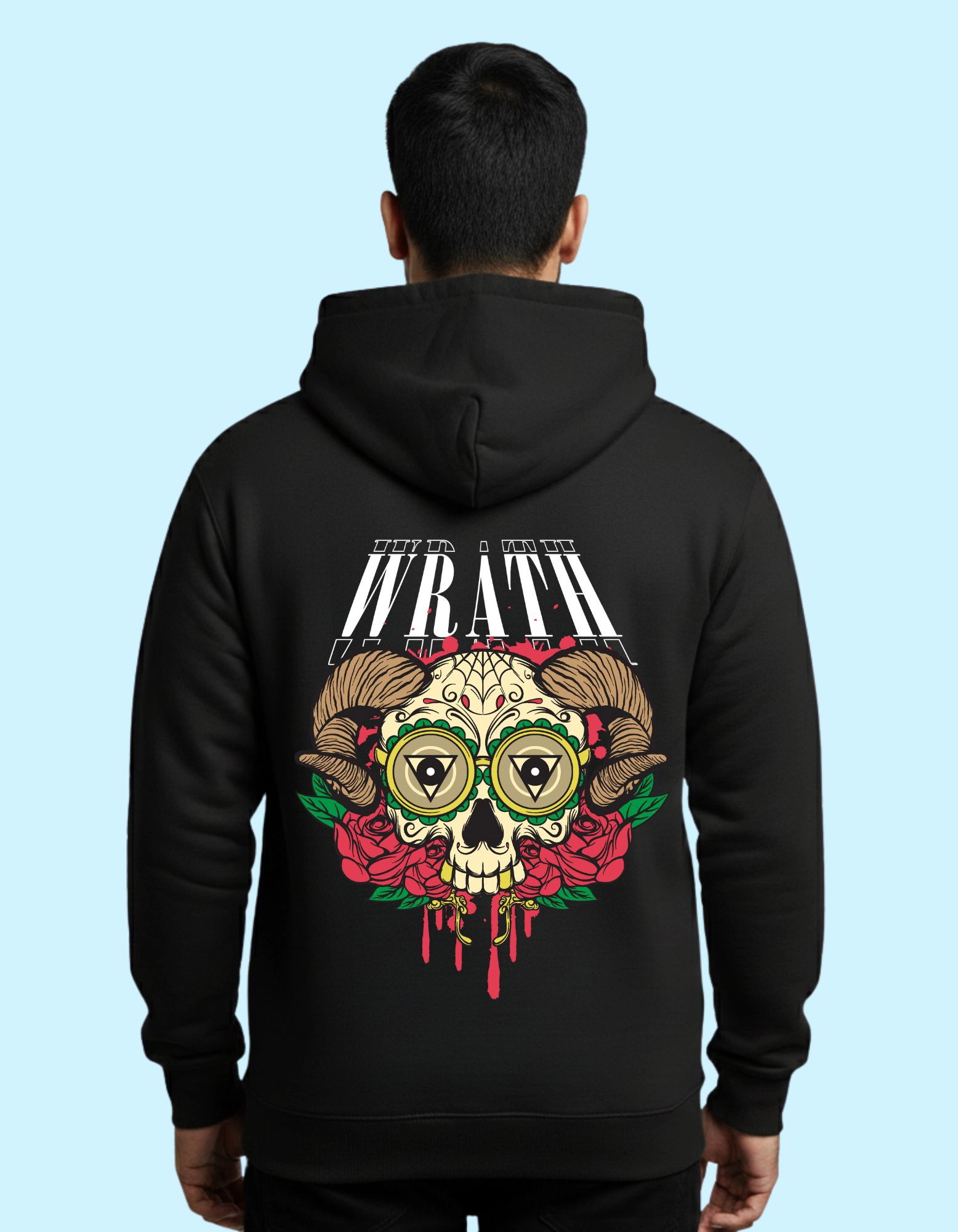 The Wrath Skull Cotton Hoodie 300 GSM Without Zipper Black