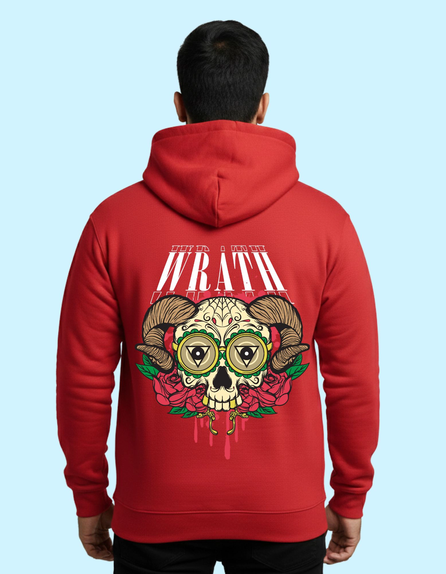 The Wrath Skull Cotton Hoodie 300 GSM Without Zipper Red