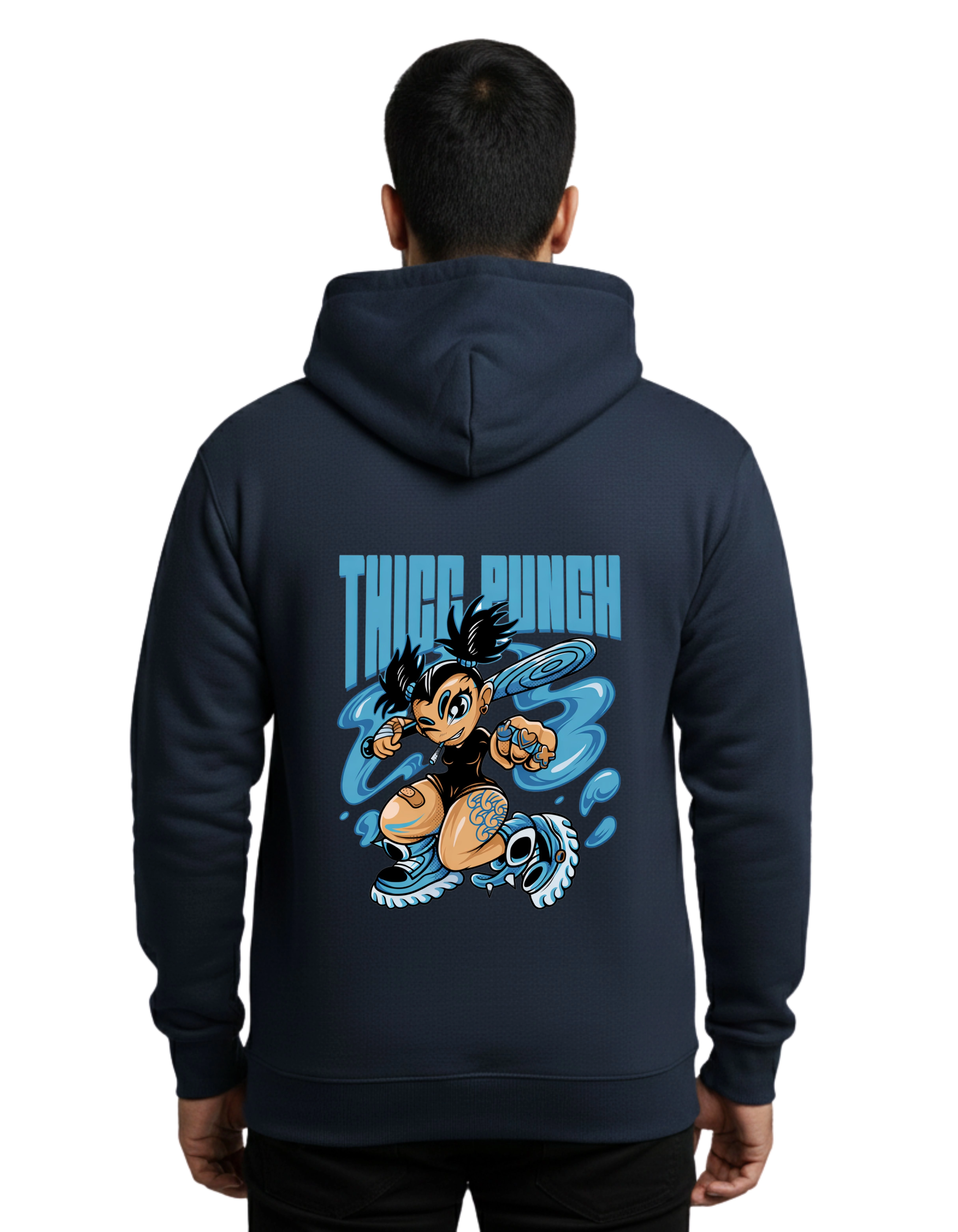 Thicc Punch Cotton Hoodie Without Zipper 300 GSM Navy Blue