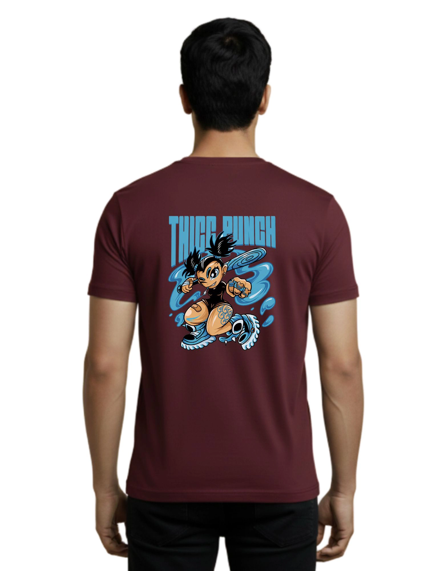 Thicc Punch Cotton Round Neck T-Shirt 180 GSM Maroon