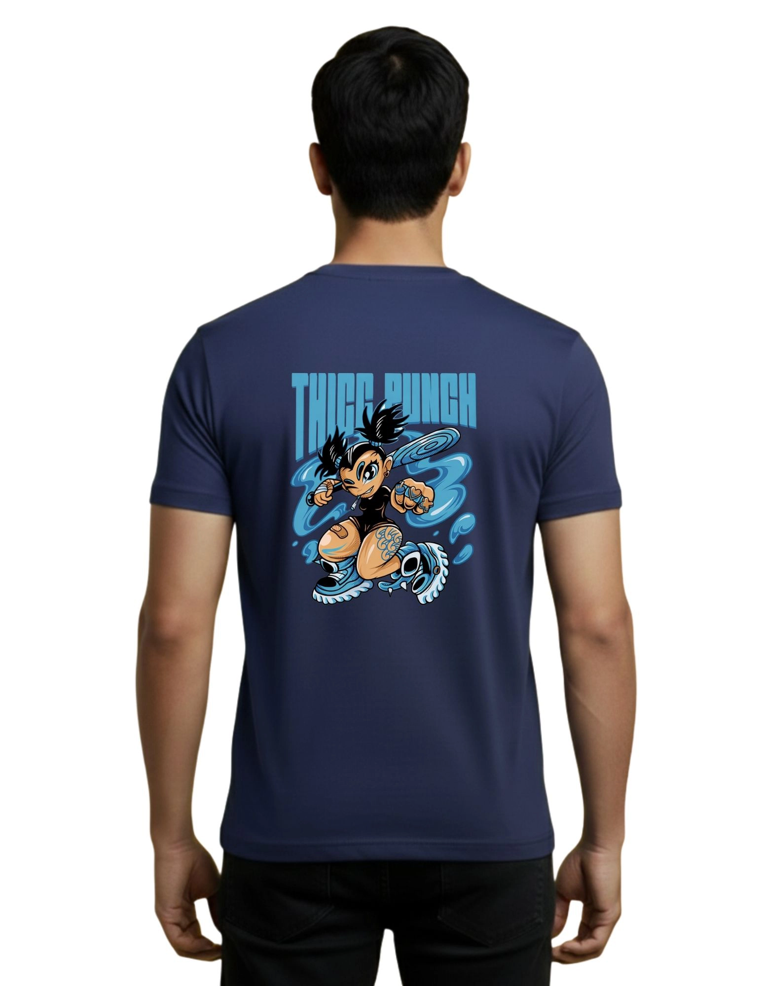 Thicc Punch Cotton Round Neck T-Shirt 180 GSM Navy Blue
