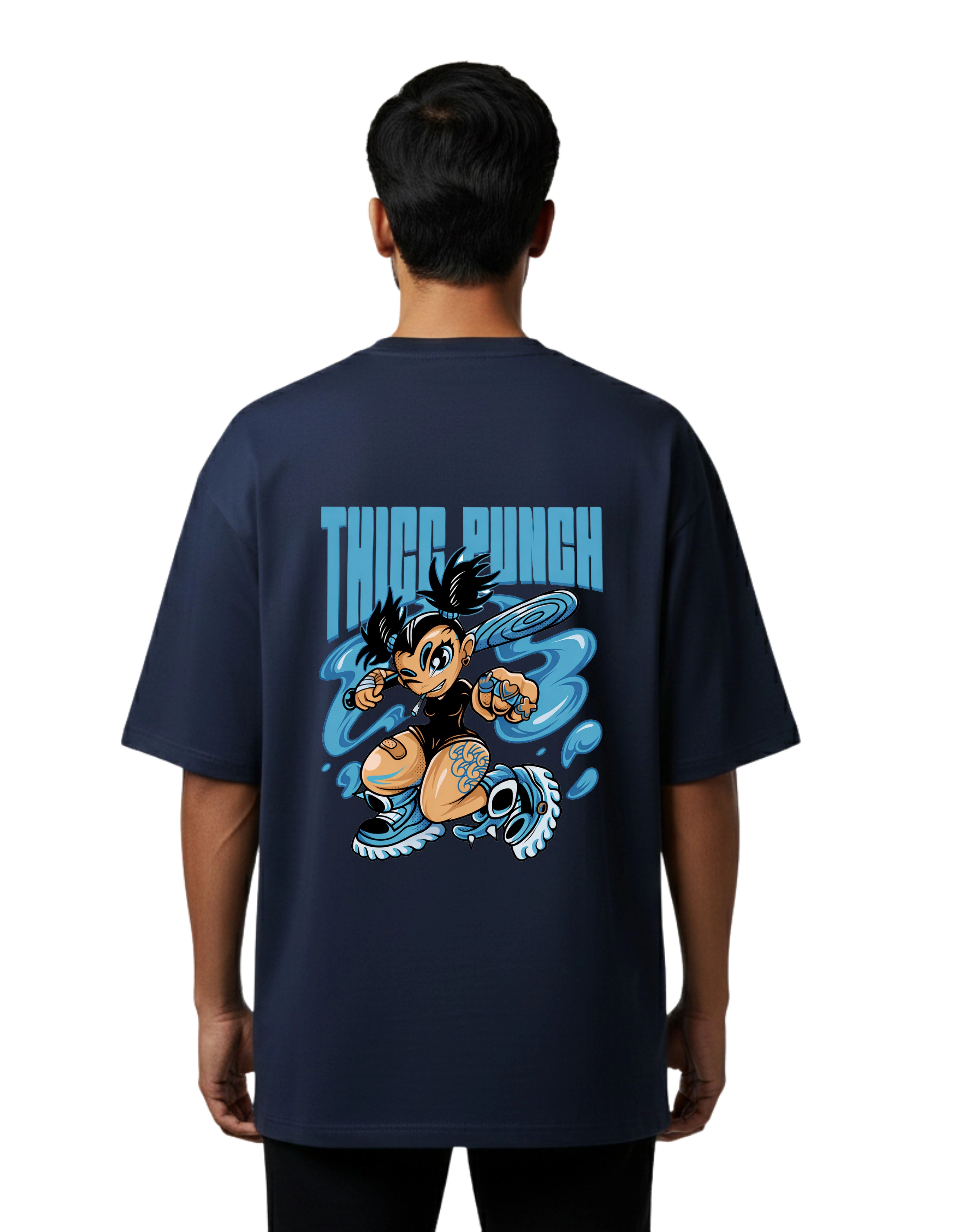Thicc Punch Oversize Cotton French Terry T-Shirt 240 GSM Navy Blue