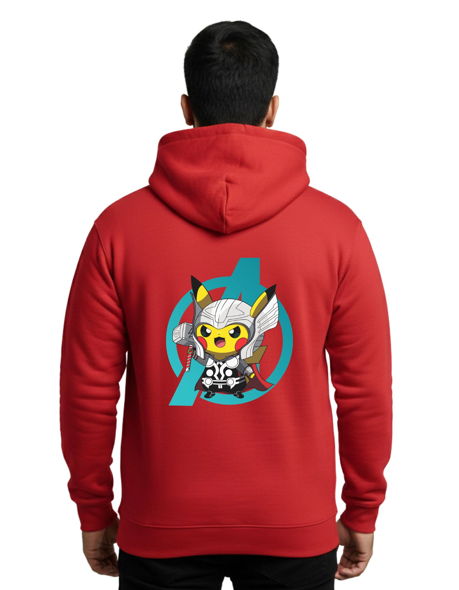 Thunder Pikachu Cotton Hoodie Without Zipper 300 GSM Red