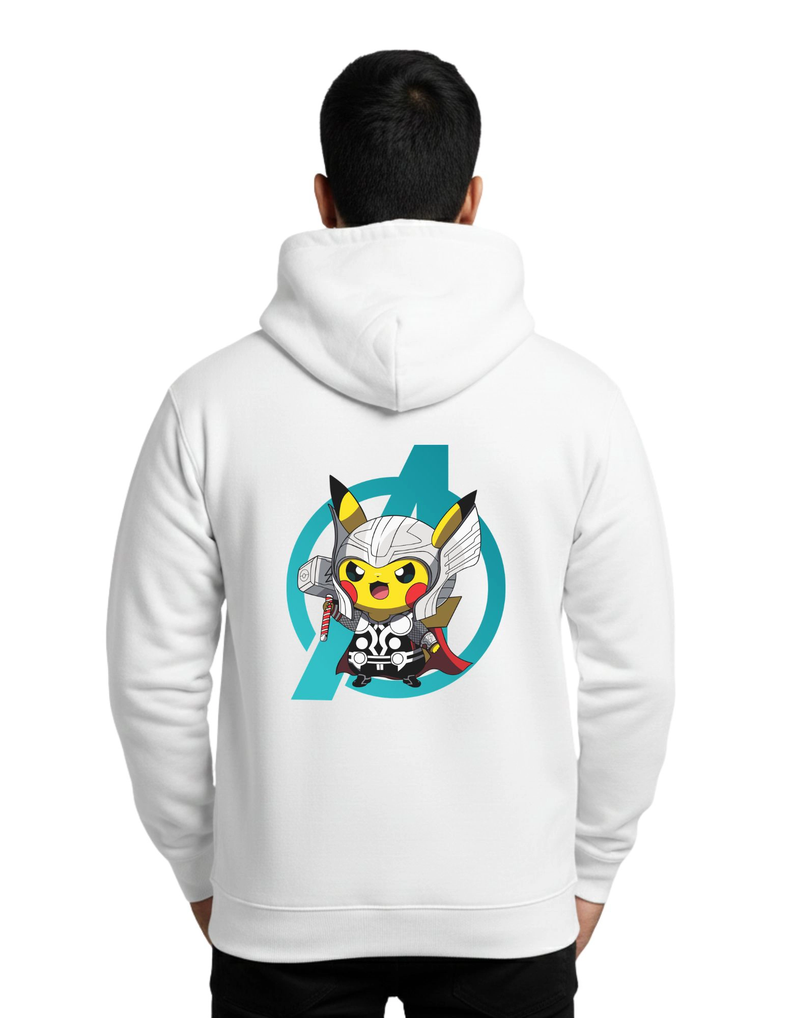 Thunder Pikachu Cotton Hoodie Without Zipper 300 GSM White