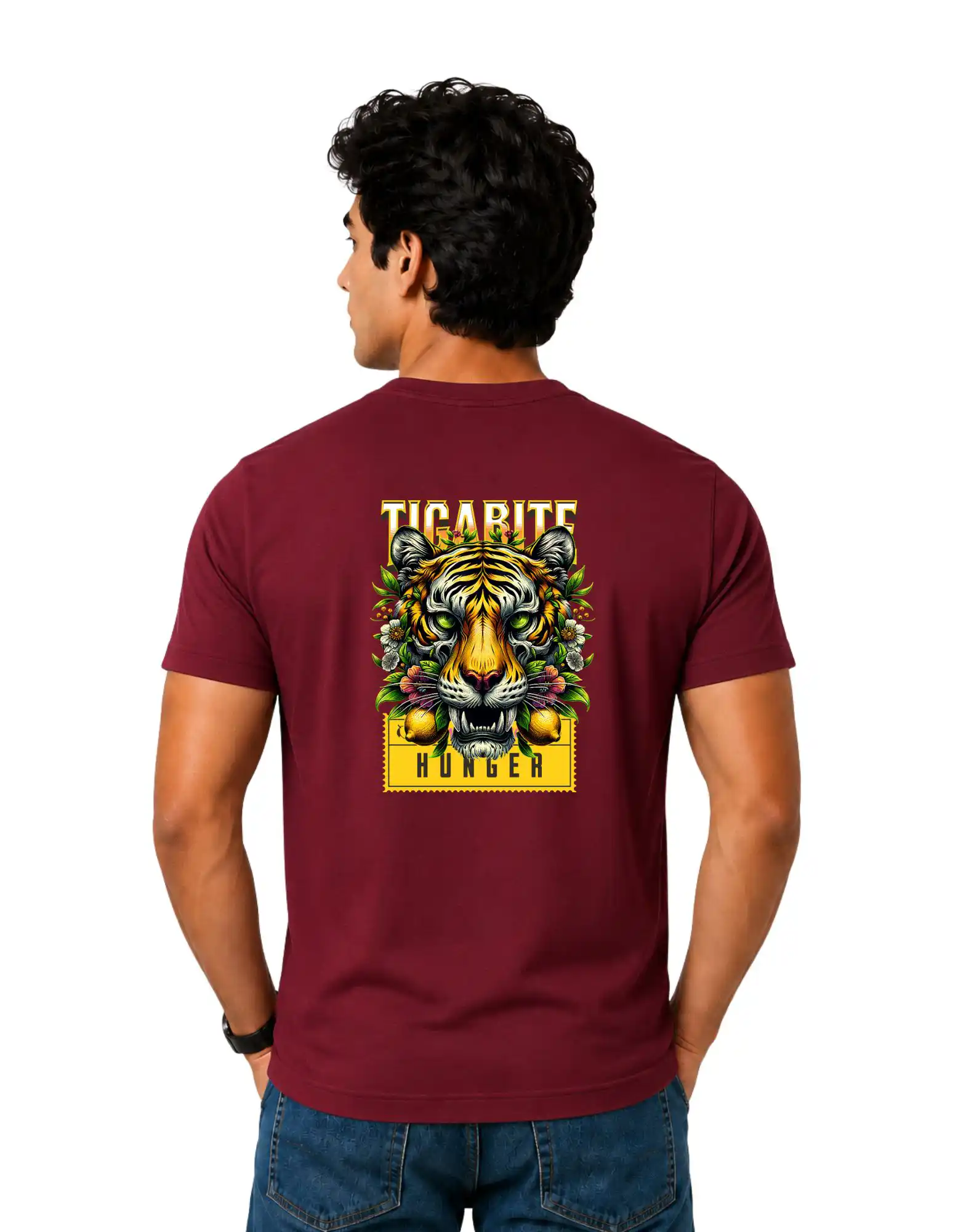 Tigabite Hunger Cotton Round Neck T-Shirt 180 GSM Maroon