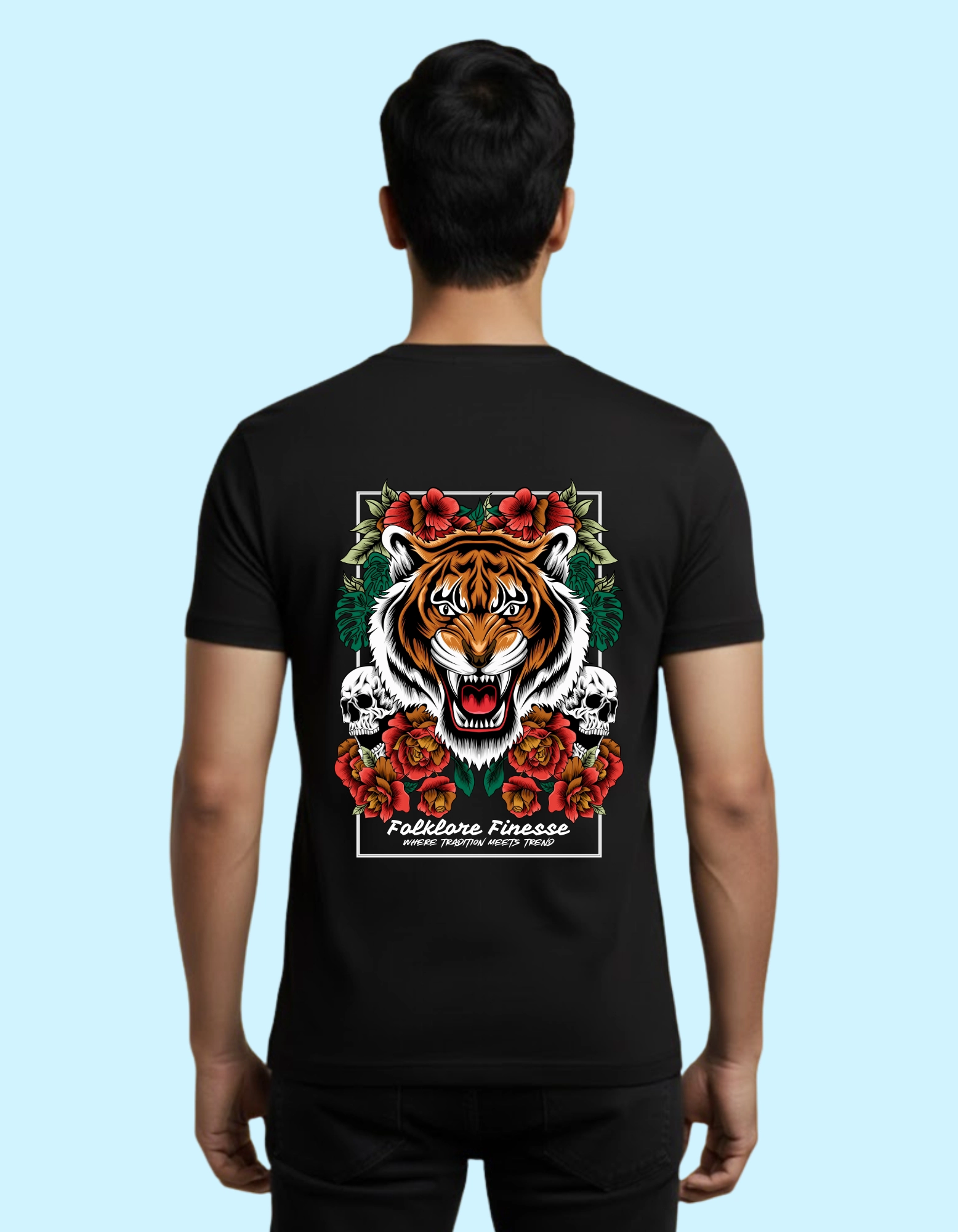 Tiger Heritage Graphic Cotton Round 180GSM Half Sleeve T-shirts Black