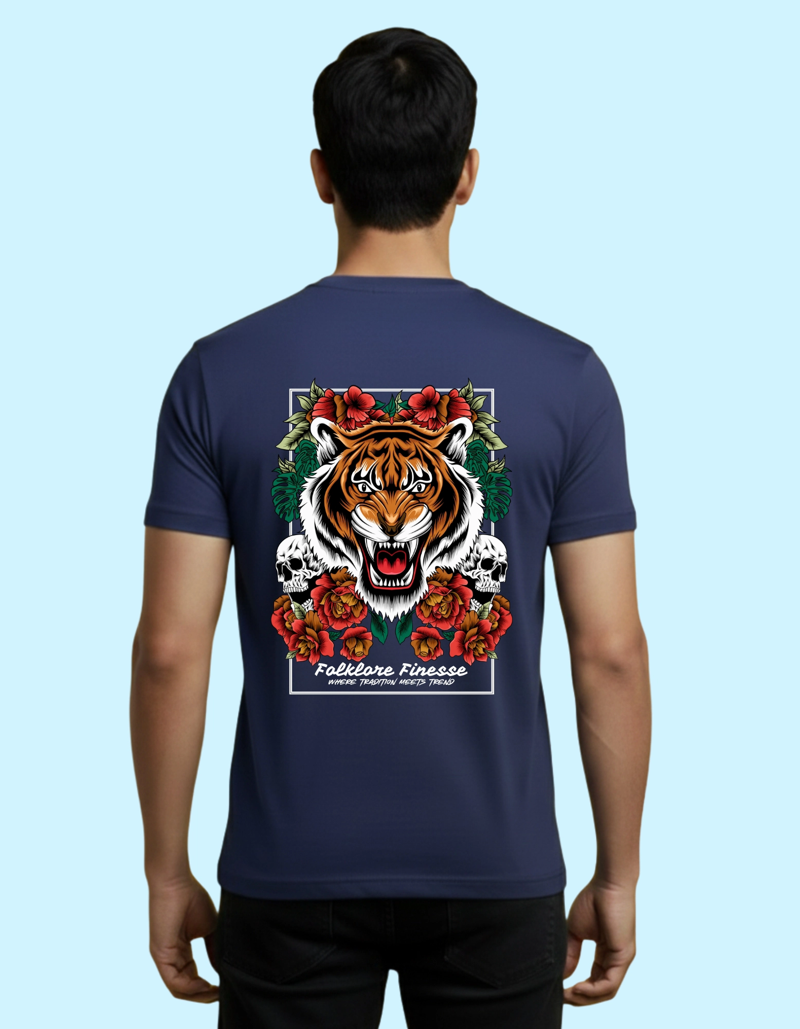 Tiger Heritage Graphic Cotton Round 180GSM Half Sleeve T-shirts Navy Blue