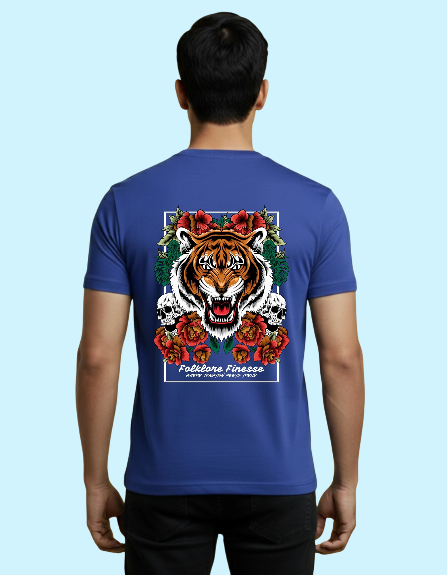 Tiger Heritage Graphic Cotton Round 180GSM Half Sleeve T-shirts Royal Blue