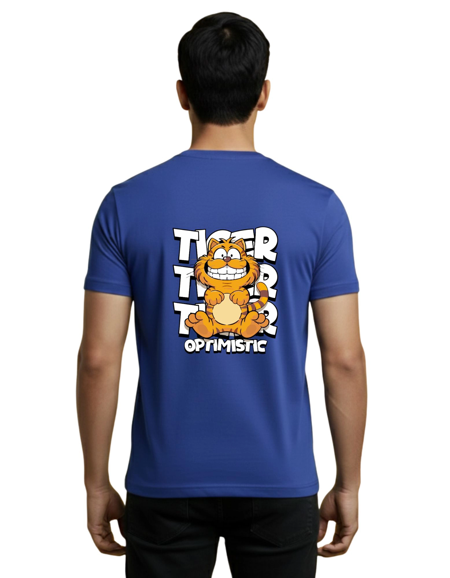 Tiger Optimistic Cartoon Graphic Cotton Round Neck 180 GSM T-Shirt Royal Blue