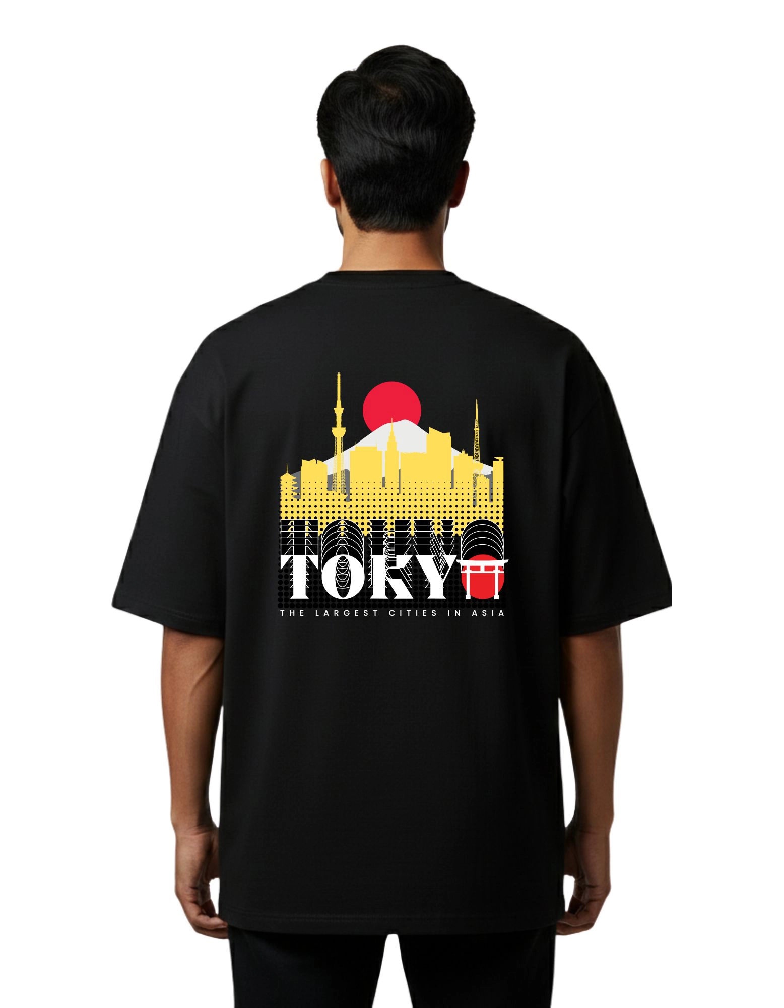 Tokyo Skyline Graphic Oversized French Terry 240 GSM T-Shirt Black