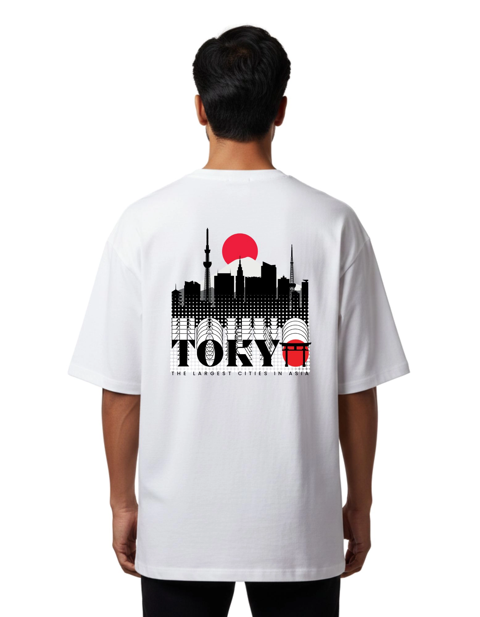 Tokyo Skyline Graphic Oversized French Terry 240 GSM T-Shirt White